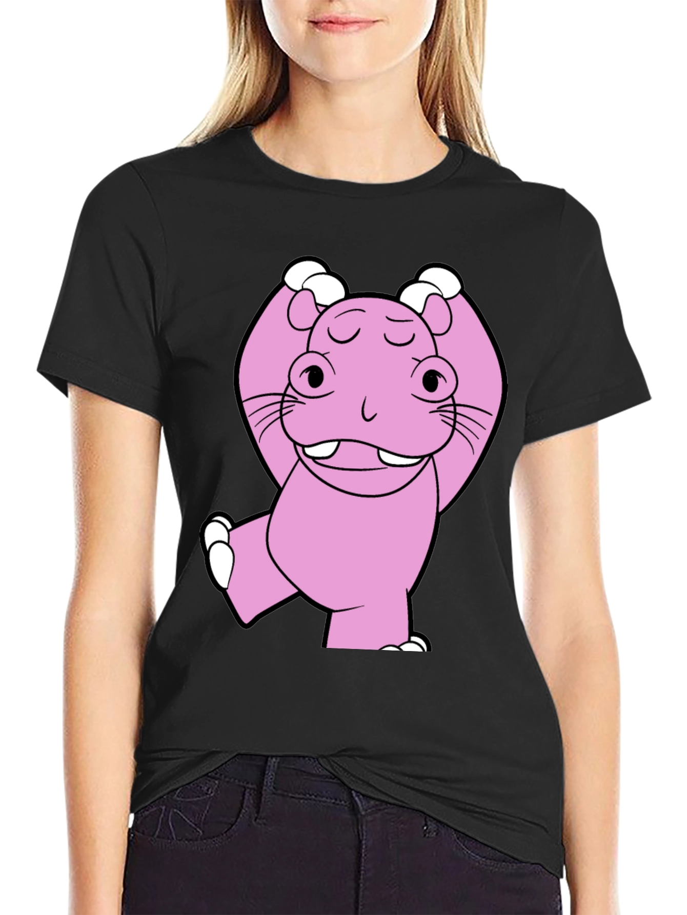 Pink Hippo Cartoon T-Shirt - Unisex Cotton Tee