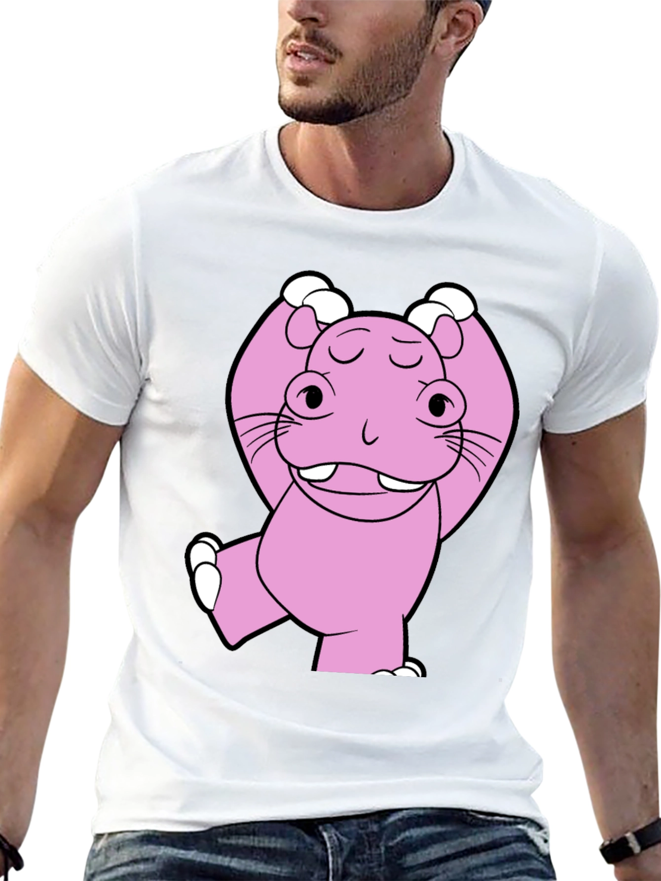 Pink Hippo Cartoon T-Shirt - Unisex Cotton Tee