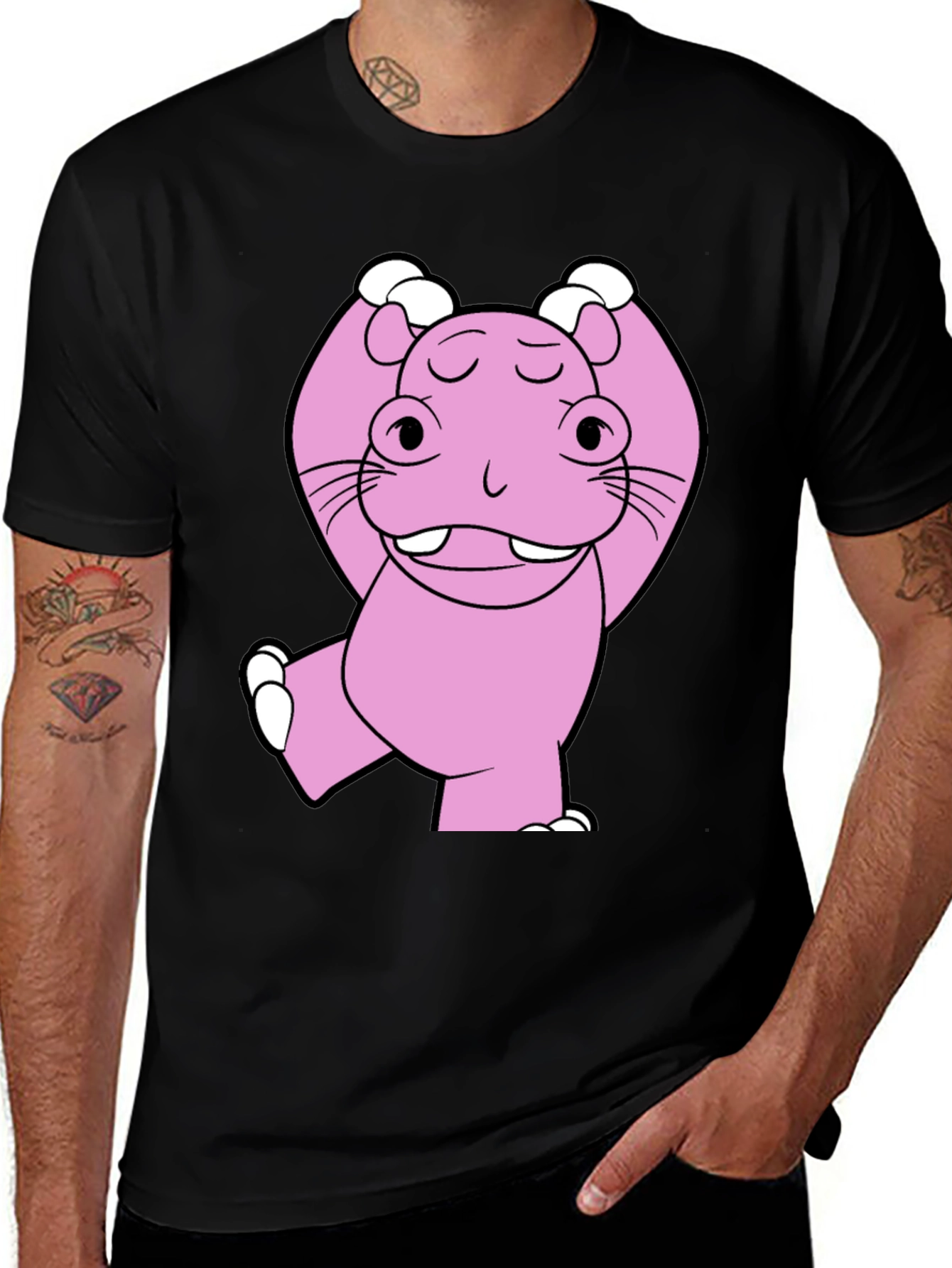 Pink Hippo Cartoon T-Shirt - Unisex Cotton Tee