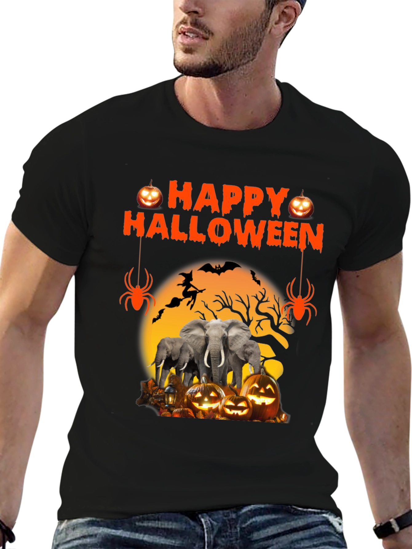 Halloween Elephant Pumpkin Graphic Tee
