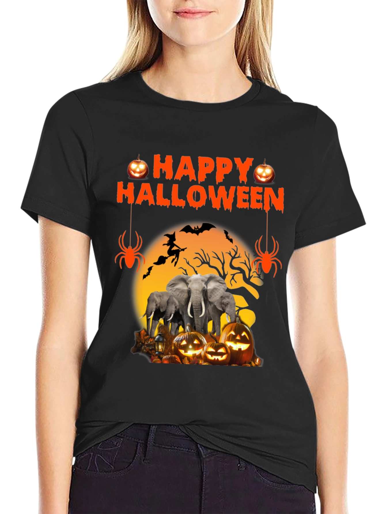 Halloween Elephant Pumpkin Graphic Tee