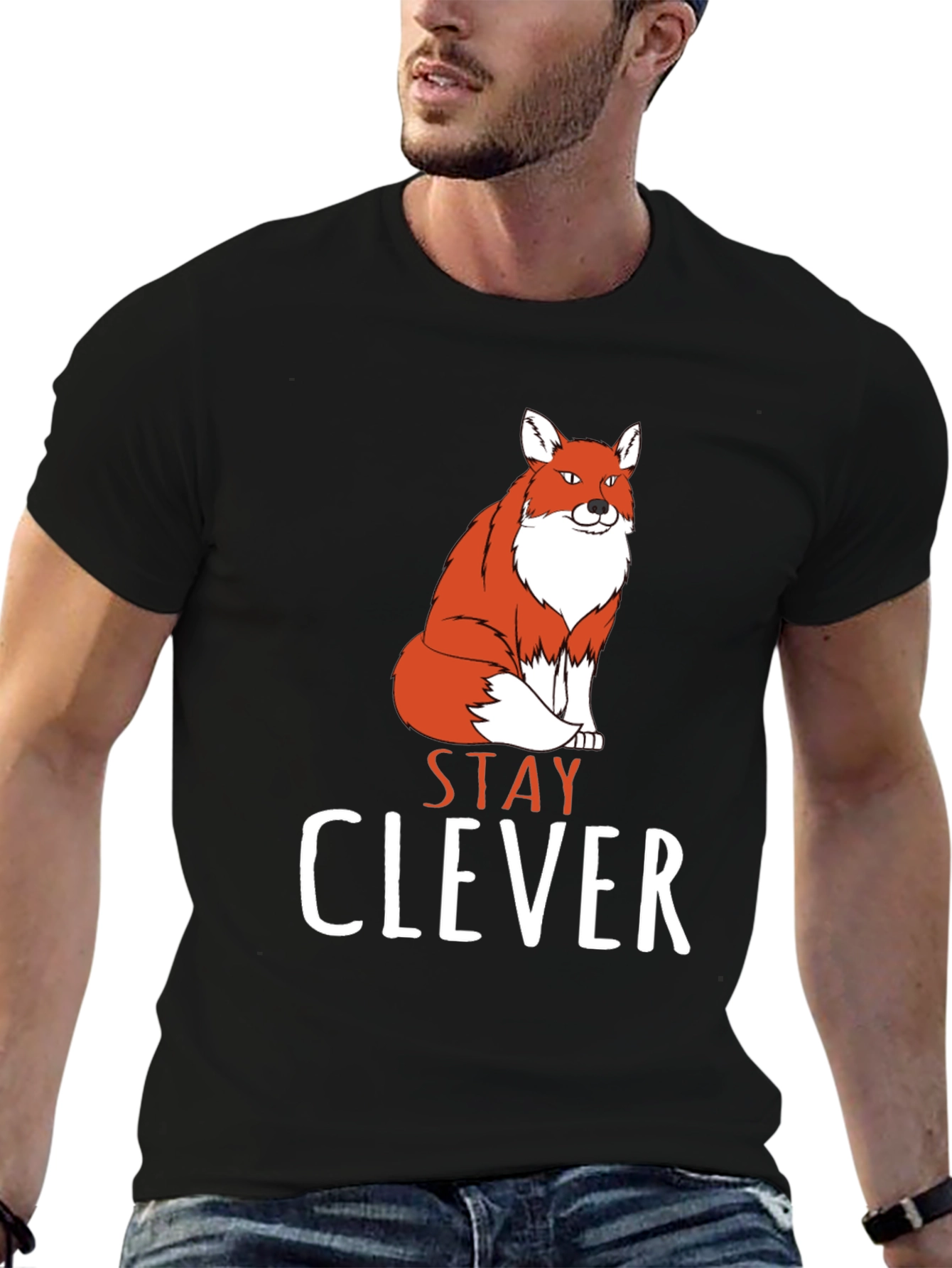 Stay Clever Fox Graphic Tee - Black Cotton T-Shirt