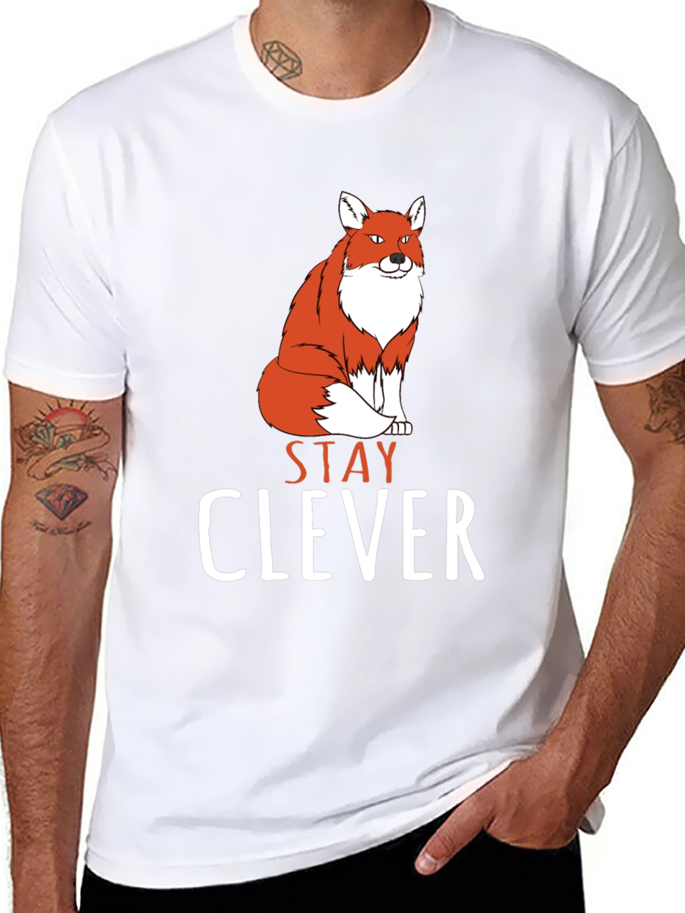 Stay Clever Fox Graphic Tee - Black Cotton T-Shirt