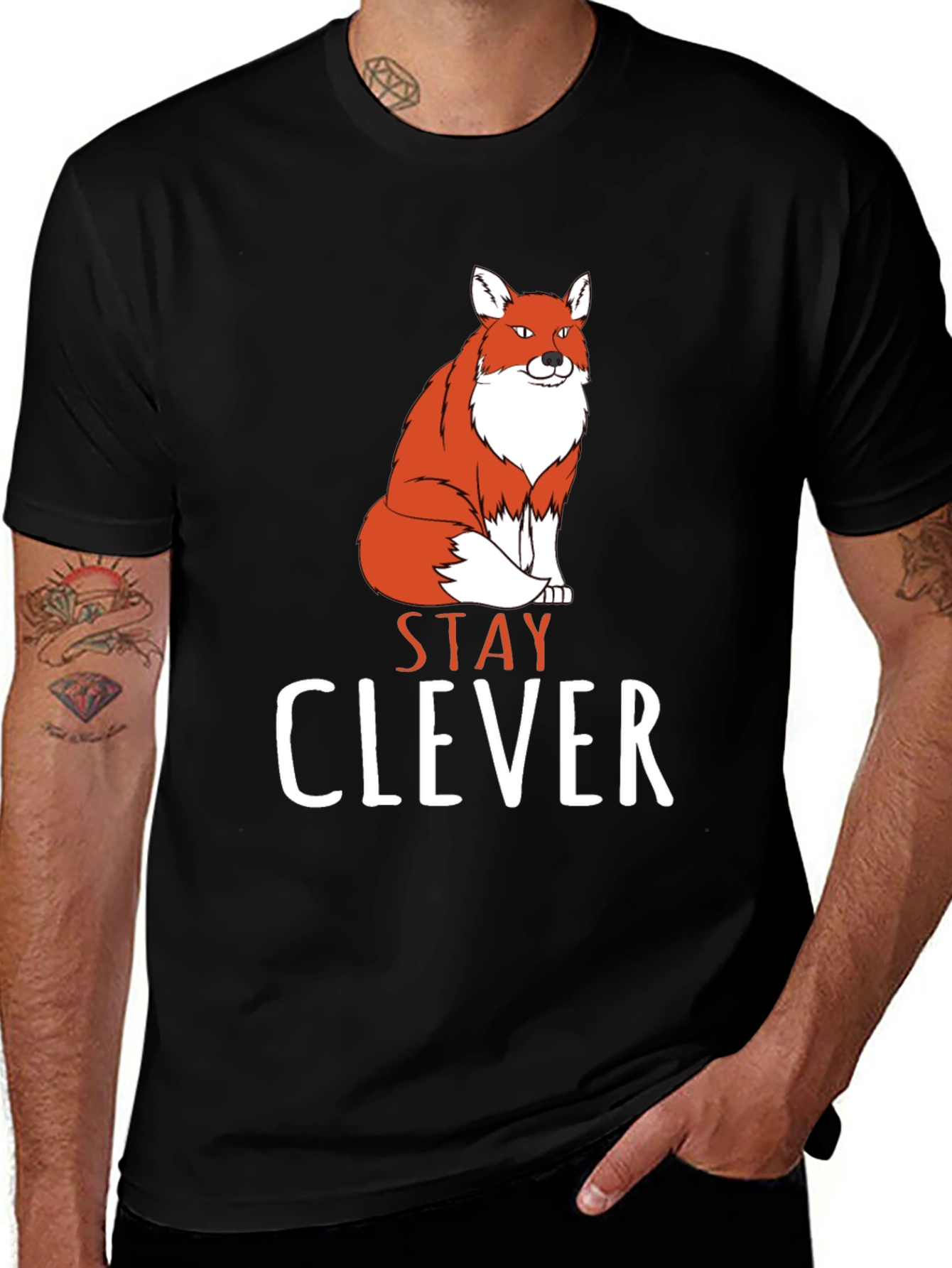 Stay Clever Fox Graphic Tee - Black Cotton T-Shirt