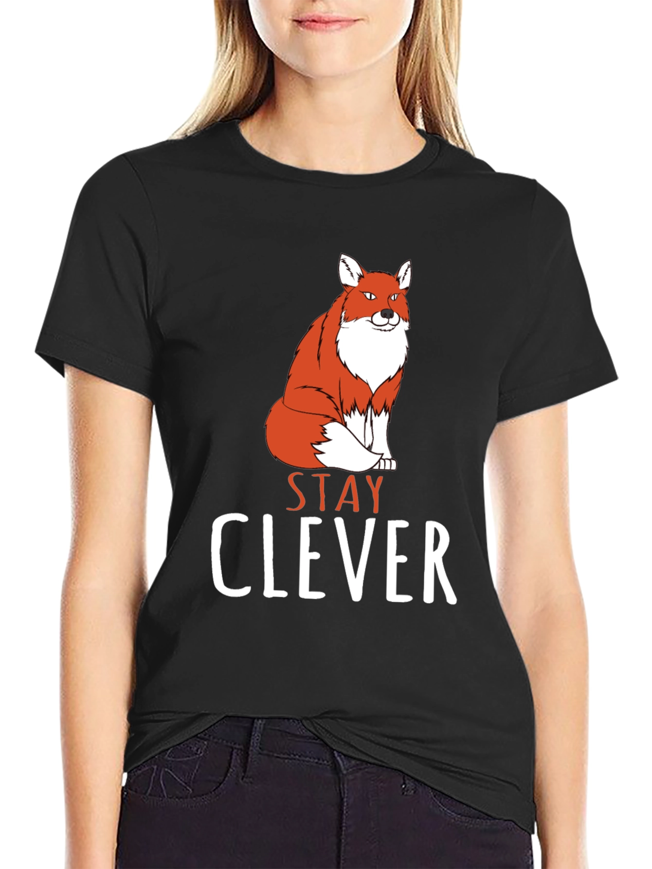 Stay Clever Fox Graphic Tee - Black Cotton T-Shirt