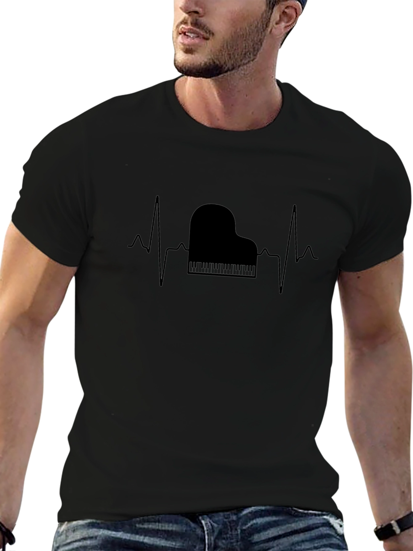 Piano Heartbeat Black T-Shirt