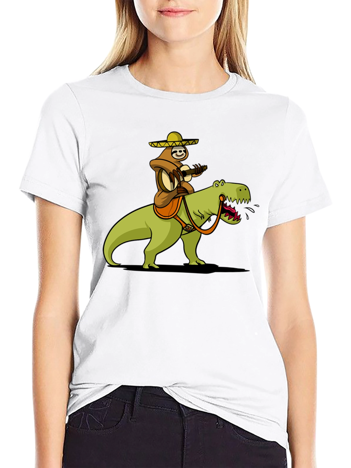 Sloth Riding Dinosaur Graphic T-Shirt