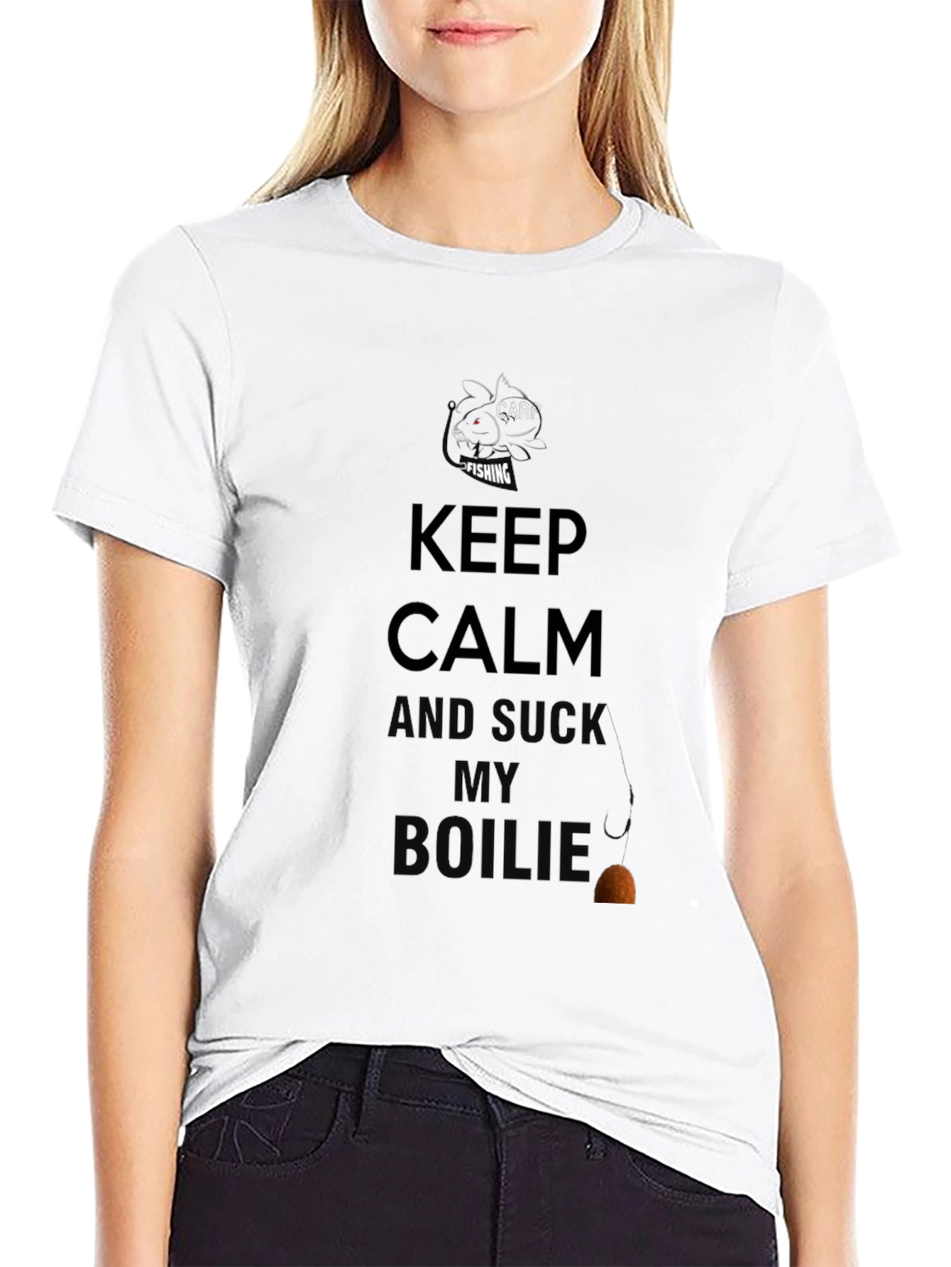 Keep Calm and Suck My Boilies Black Fishing T-Shirt