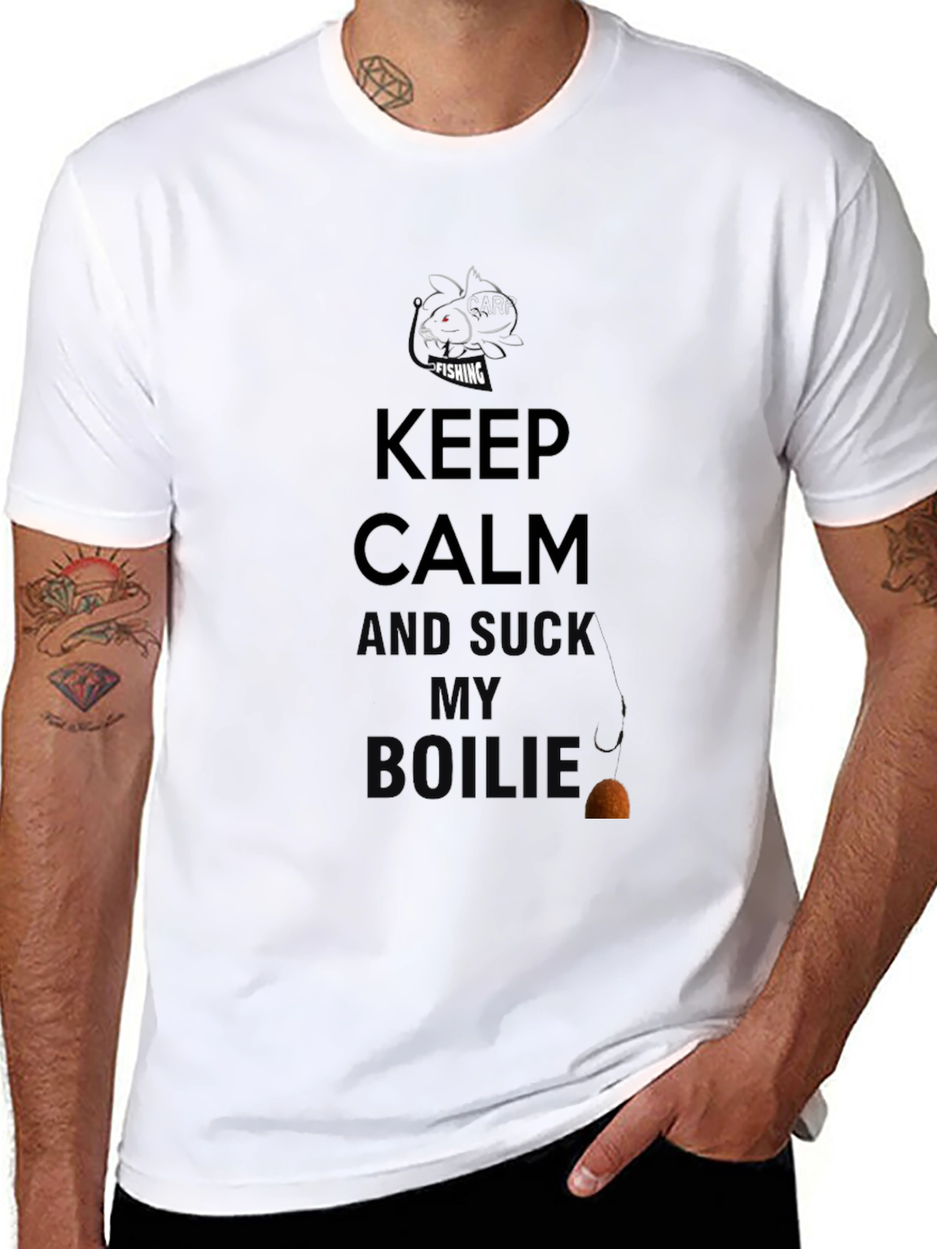 Keep Calm and Suck My Boilies Black Fishing T-Shirt