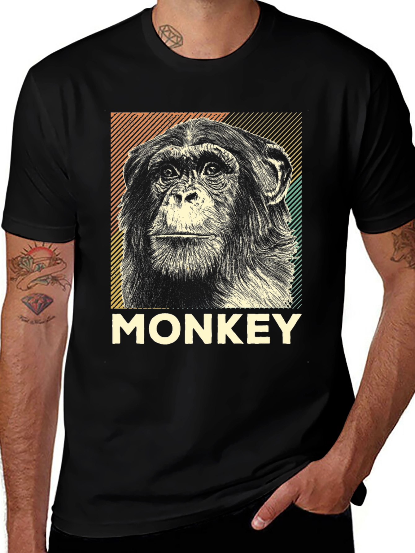 Retro Monkey Graphic Tee - Black Cotton T-Shirt