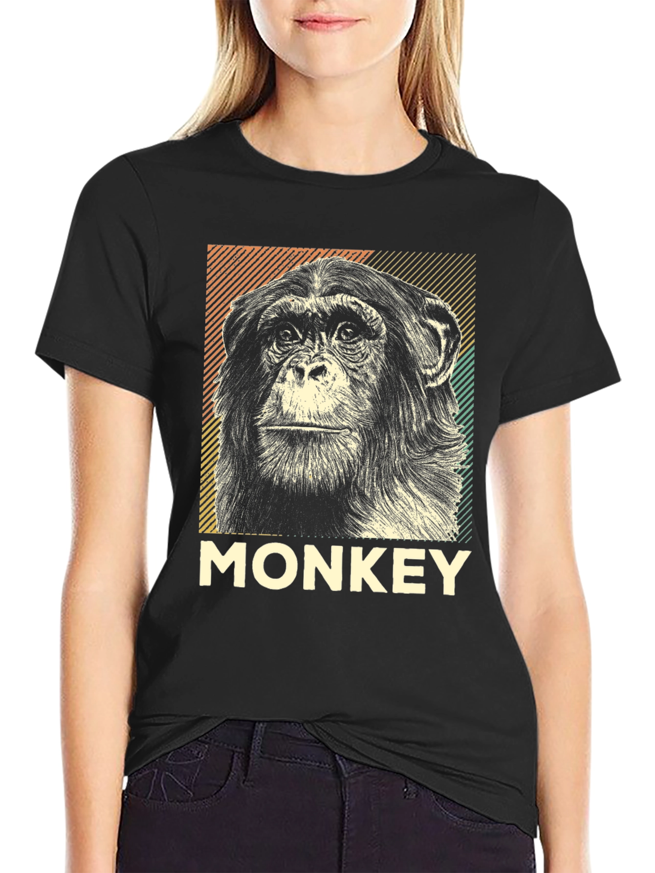 Retro Monkey Graphic Tee - Black Cotton T-Shirt
