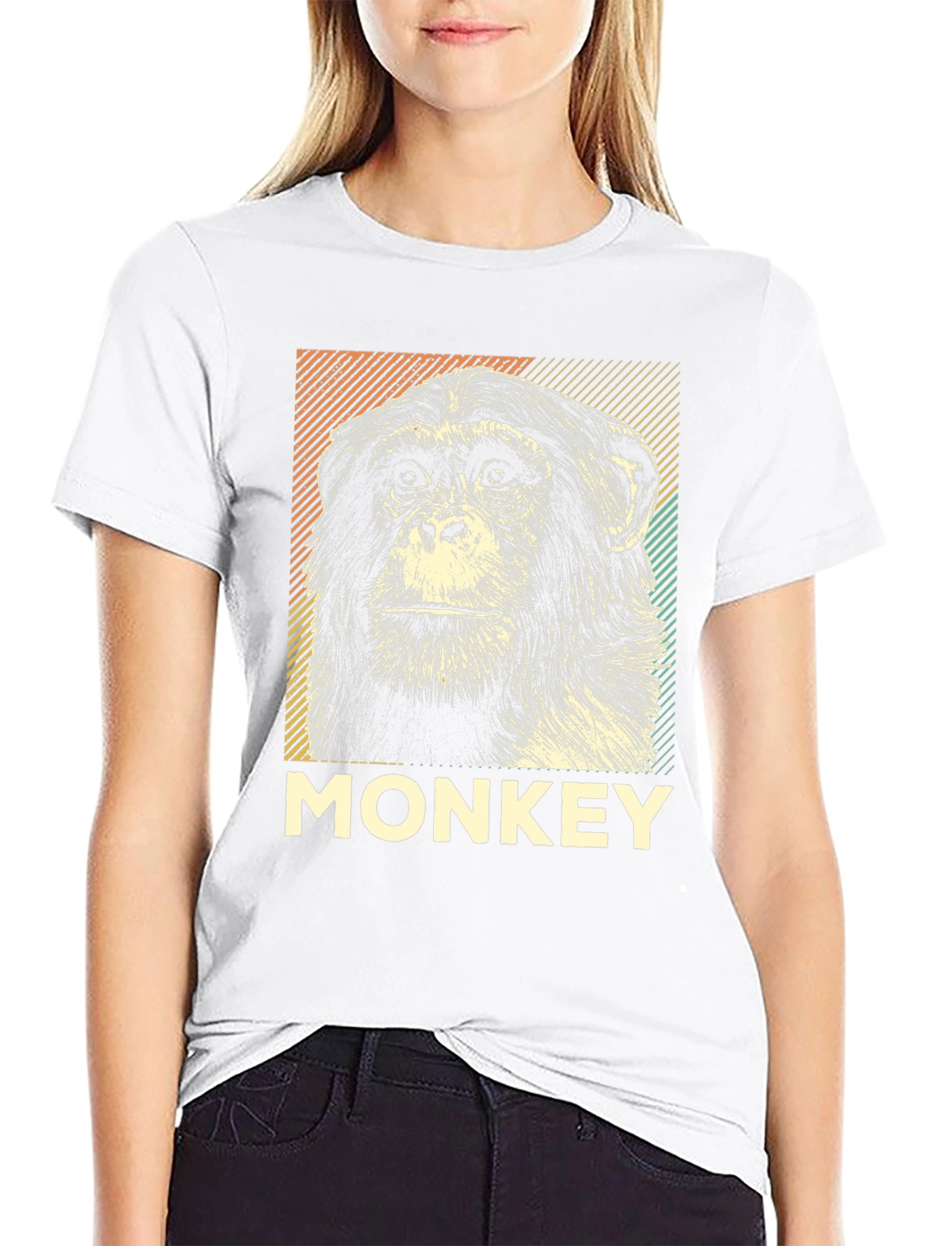 Retro Monkey Graphic Tee - Black Cotton T-Shirt