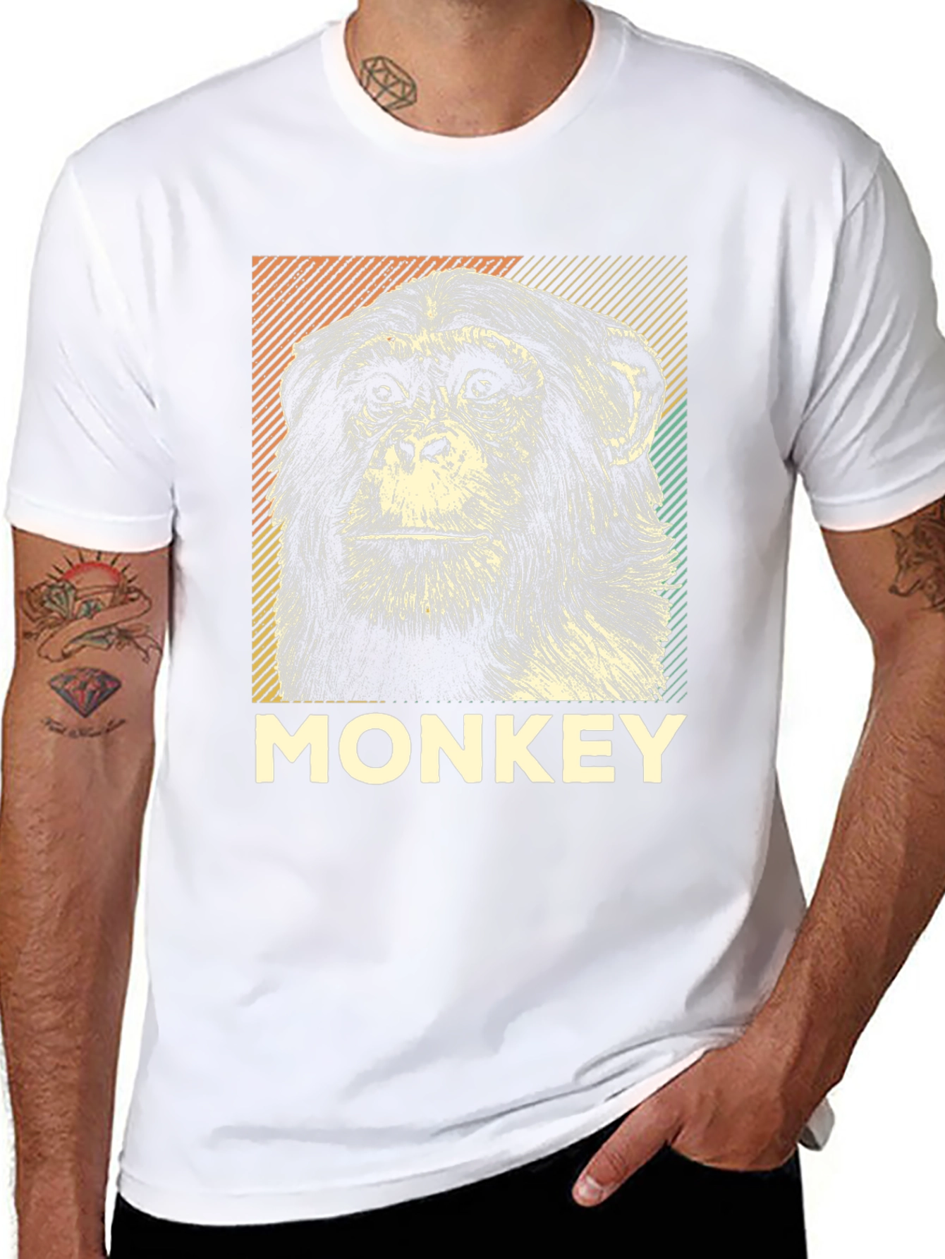 Retro Monkey Graphic Tee - Black Cotton T-Shirt