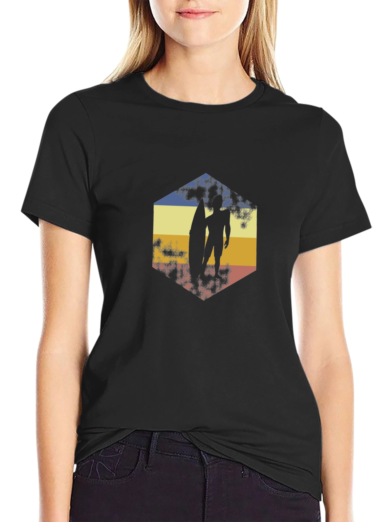 Retro Surfer Graphic Tee - Classic Black T-Shirt