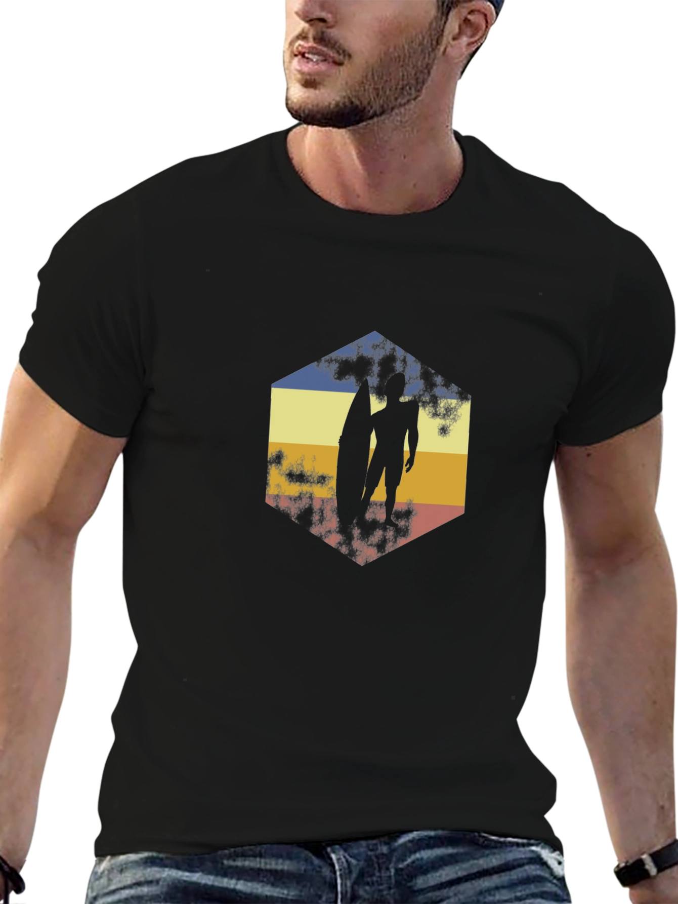 Retro Surfer Graphic Tee - Classic Black T-Shirt