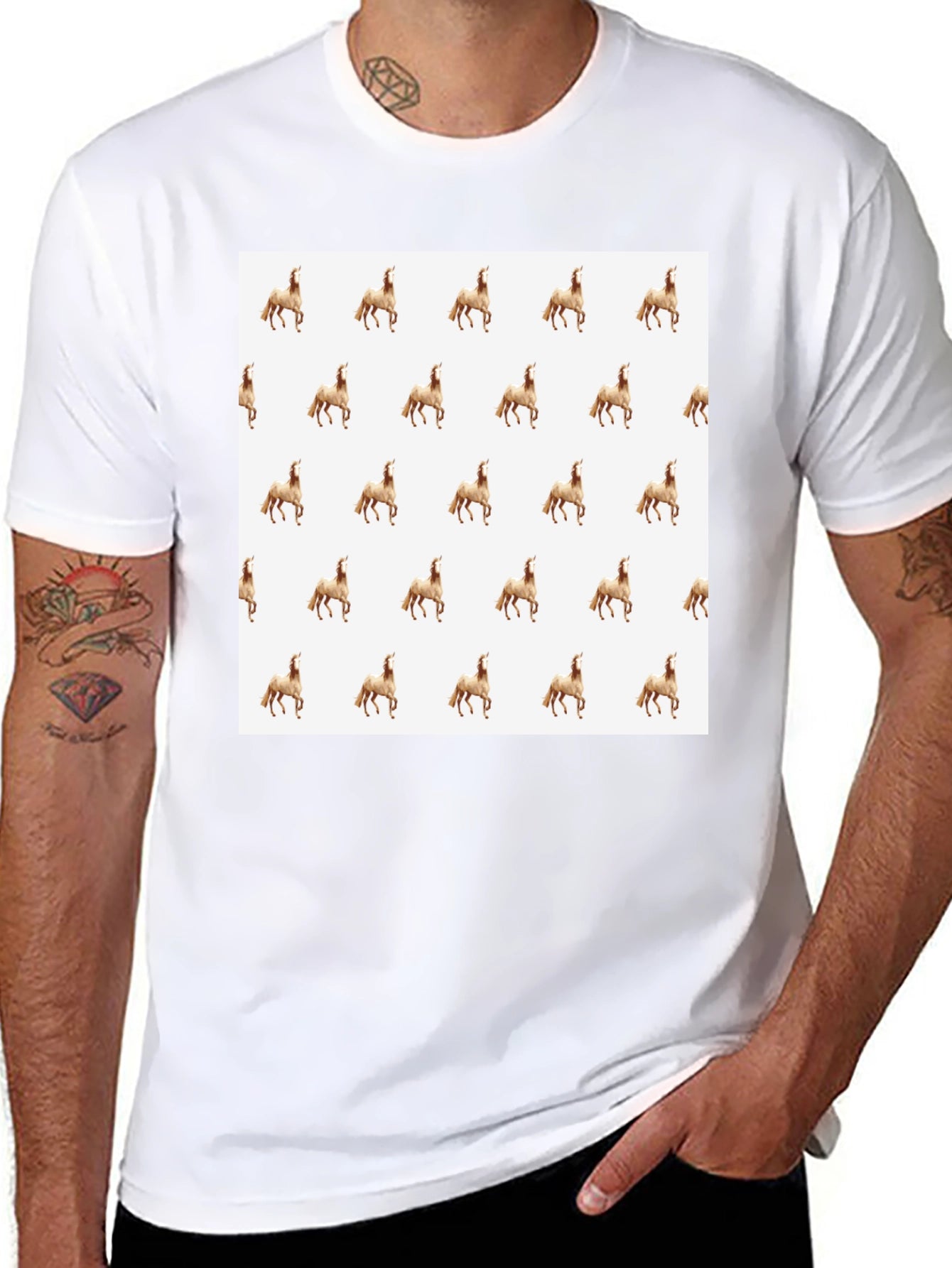 Patterned Horse T-Shirt - Black Unique Print Tee
