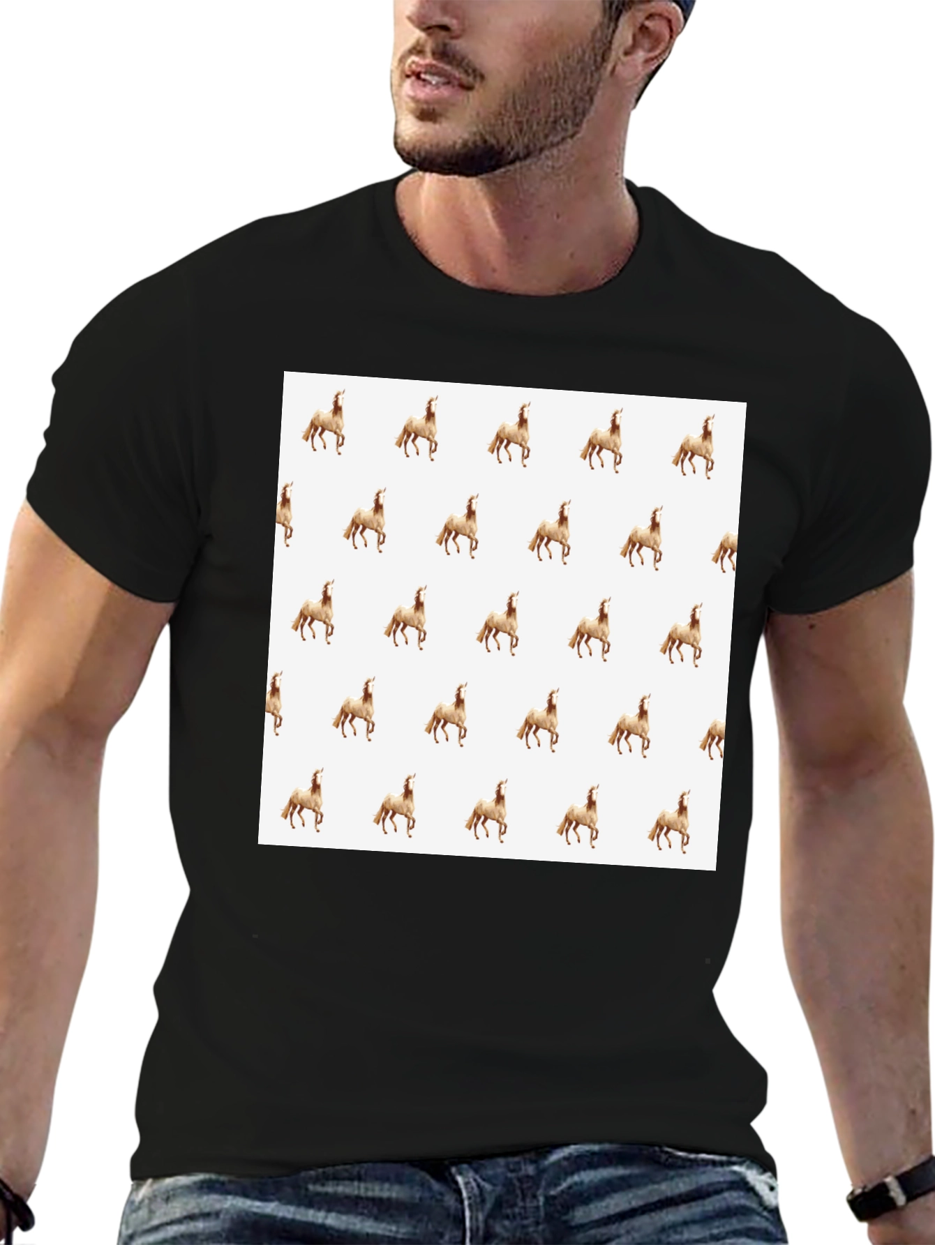 Patterned Horse T-Shirt - Black Unique Print Tee
