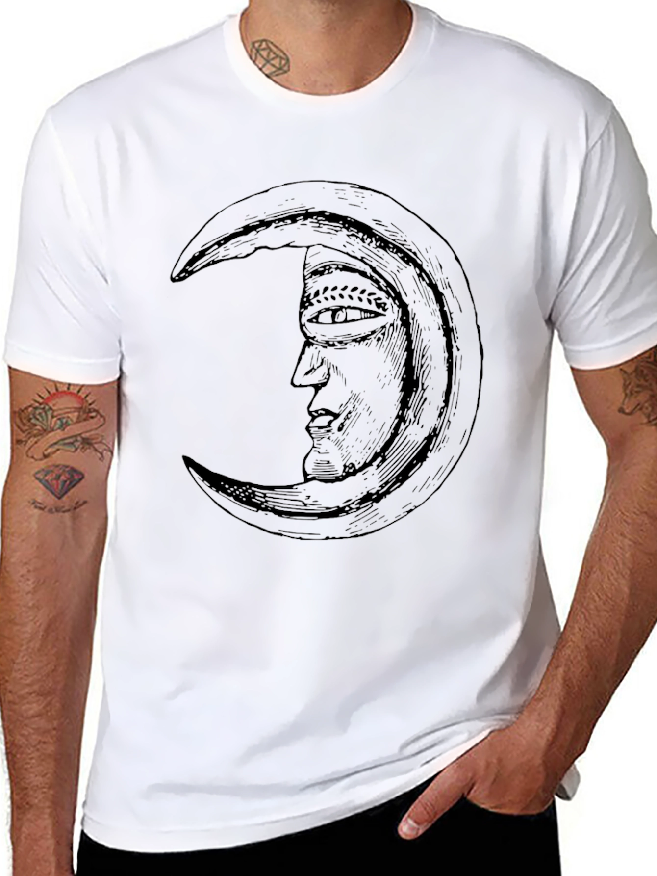 Crescent Moon Face Graphic Tee - Stylish Black T-Shirt