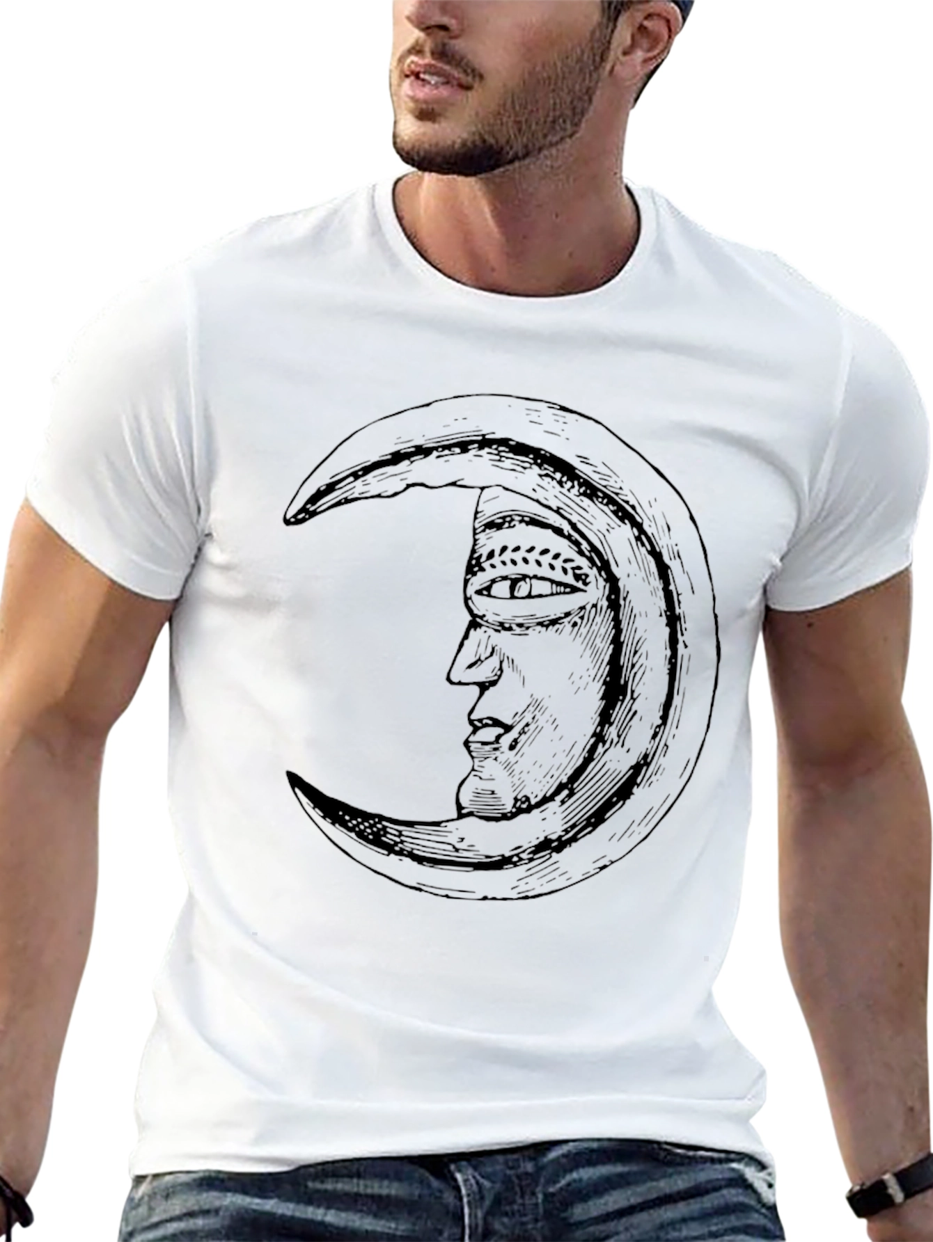 Crescent Moon Face Graphic Tee - Stylish Black T-Shirt