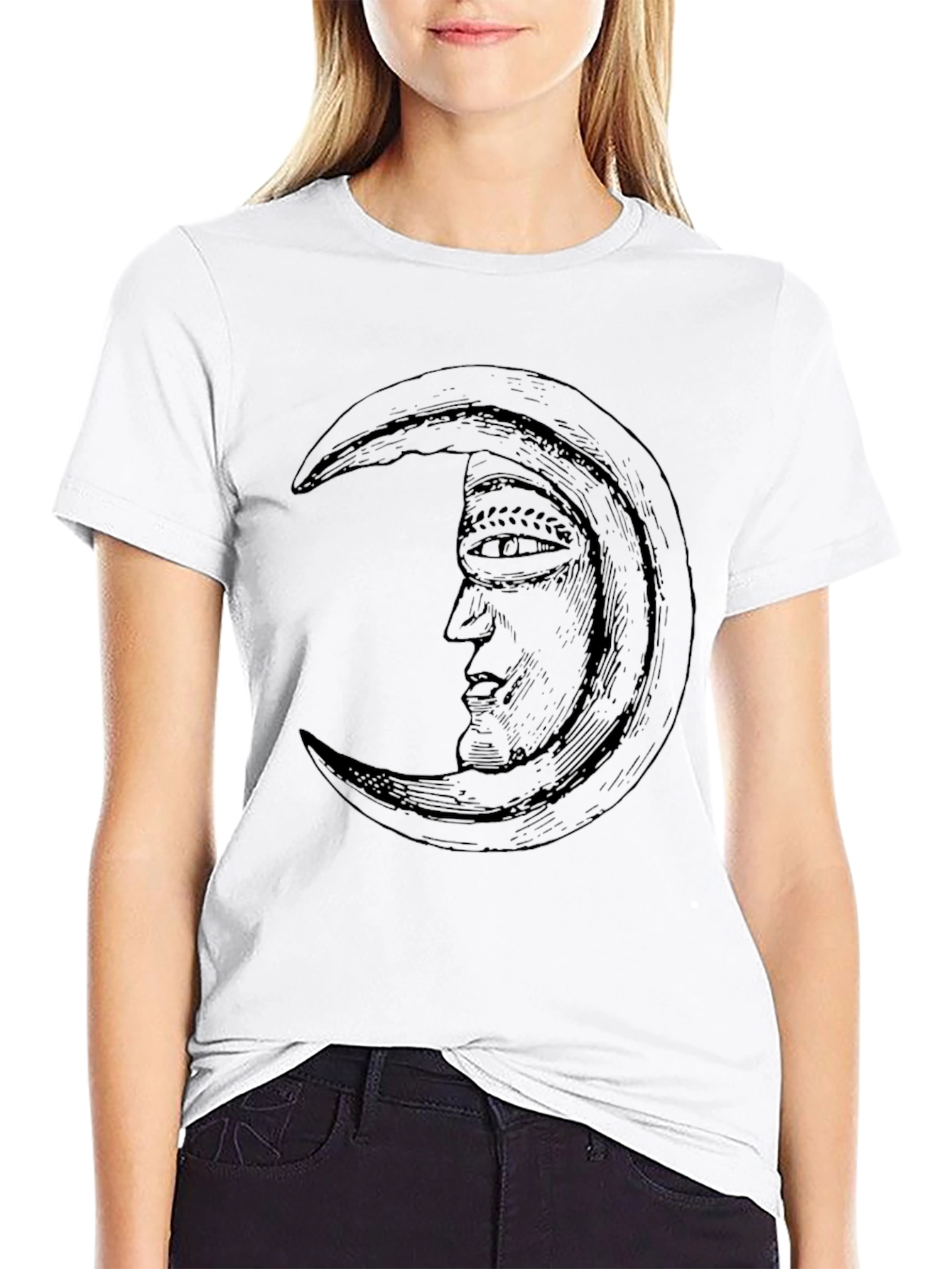 Crescent Moon Face Graphic Tee - Stylish Black T-Shirt