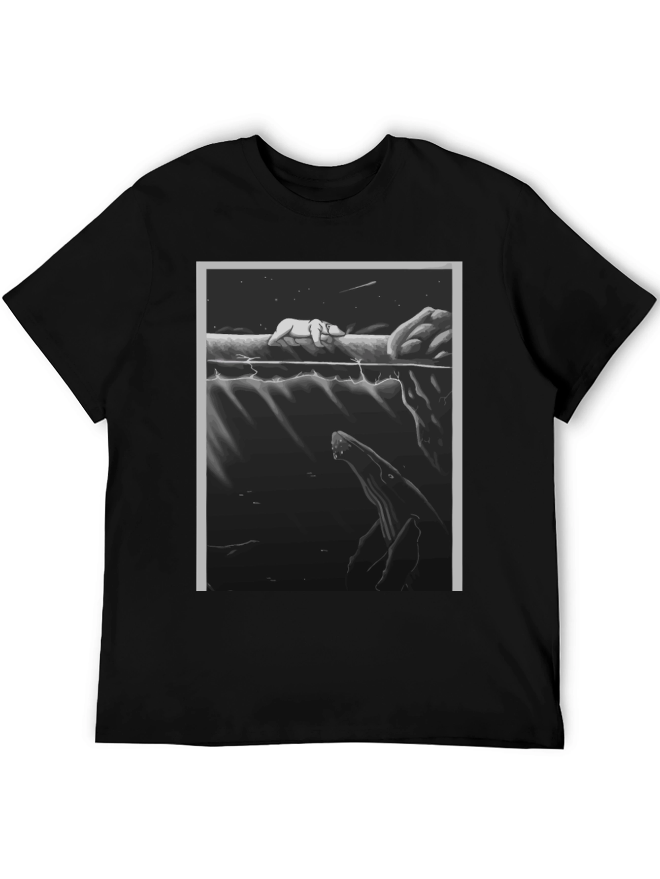 Black Graphic Tee: Polar Bear & Whale