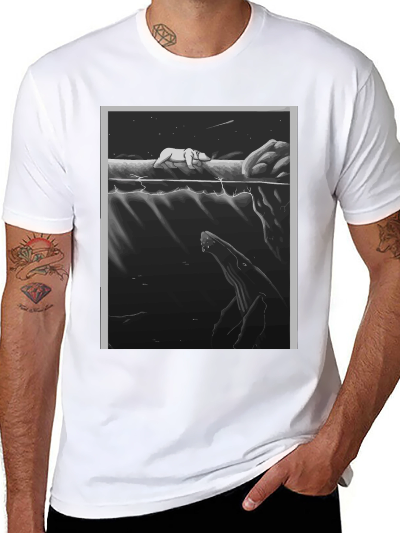 Black Graphic Tee: Polar Bear & Whale