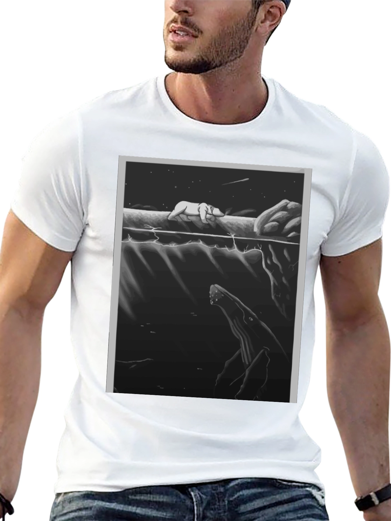 Black Graphic Tee: Polar Bear & Whale