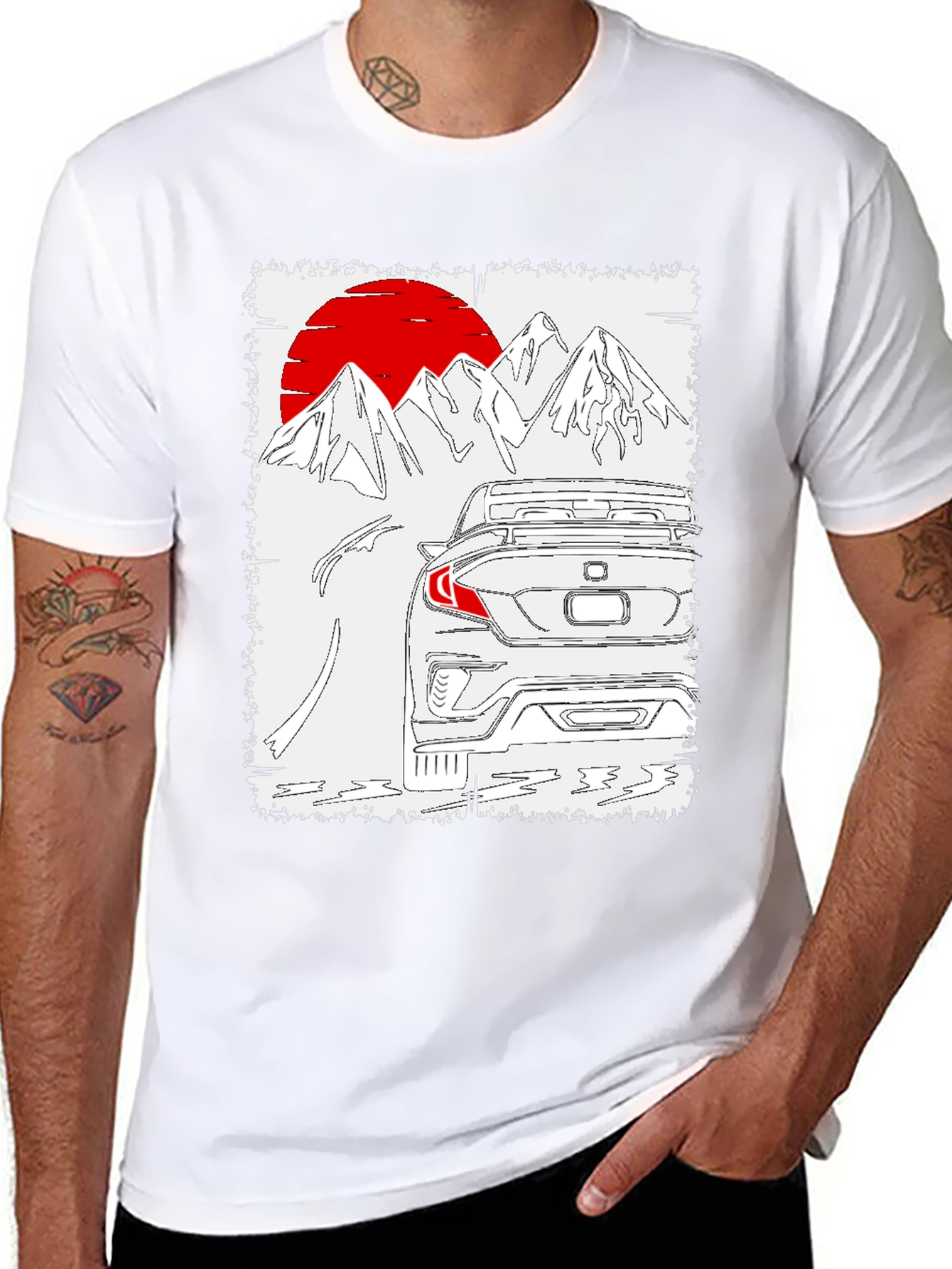 Car & Mountains T-Shirt - Unique Graphic Tee