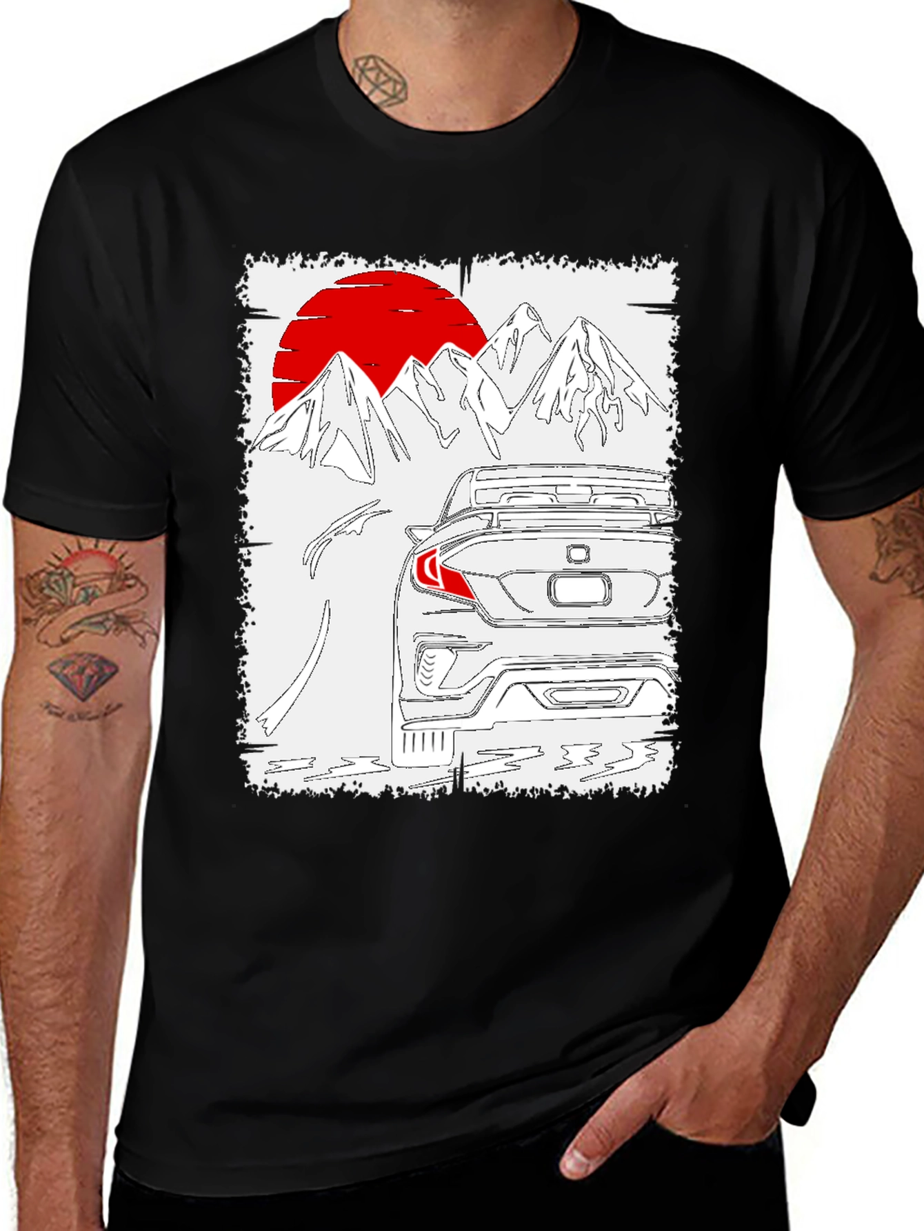 Car & Mountains T-Shirt - Unique Graphic Tee
