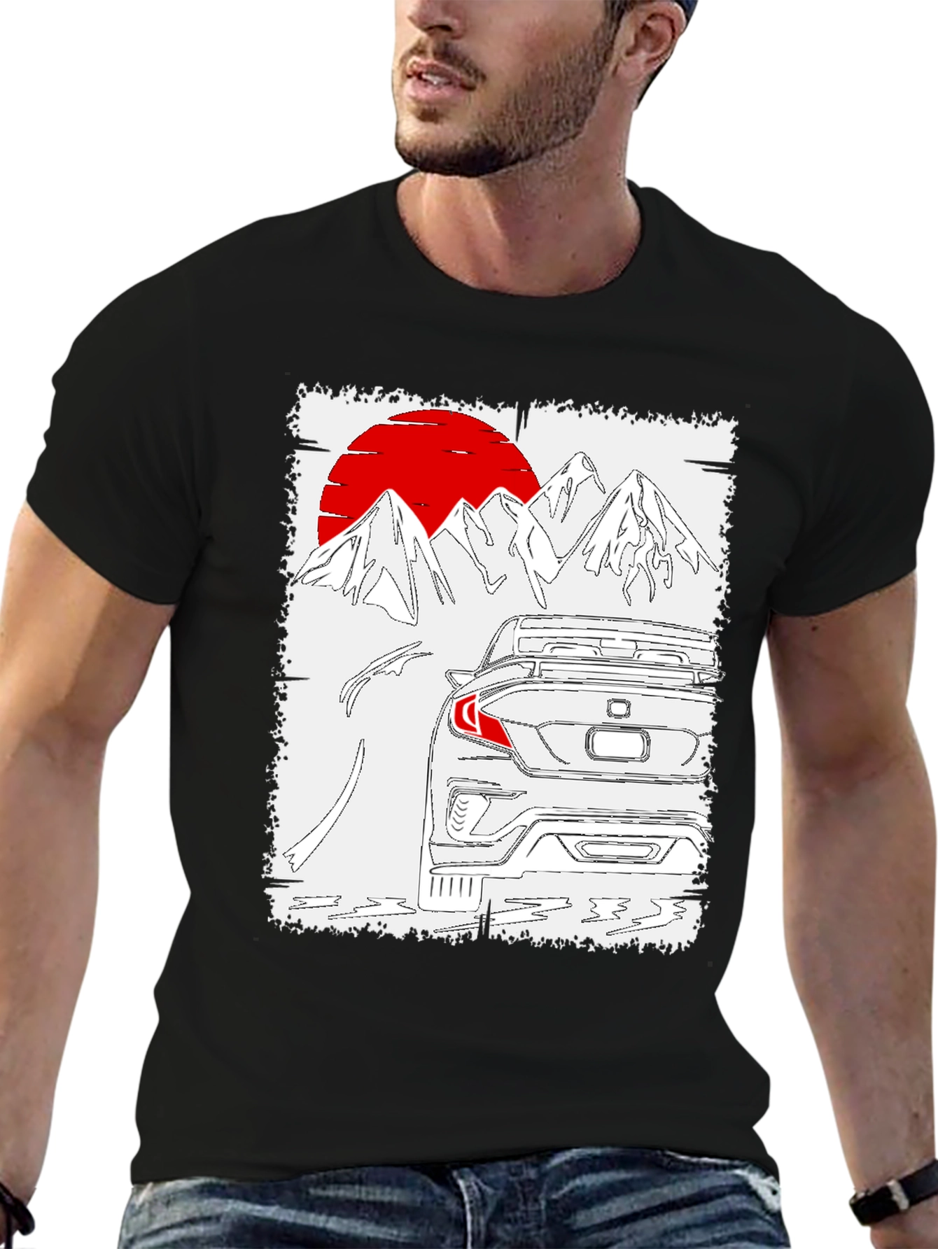 Car & Mountains T-Shirt - Unique Graphic Tee