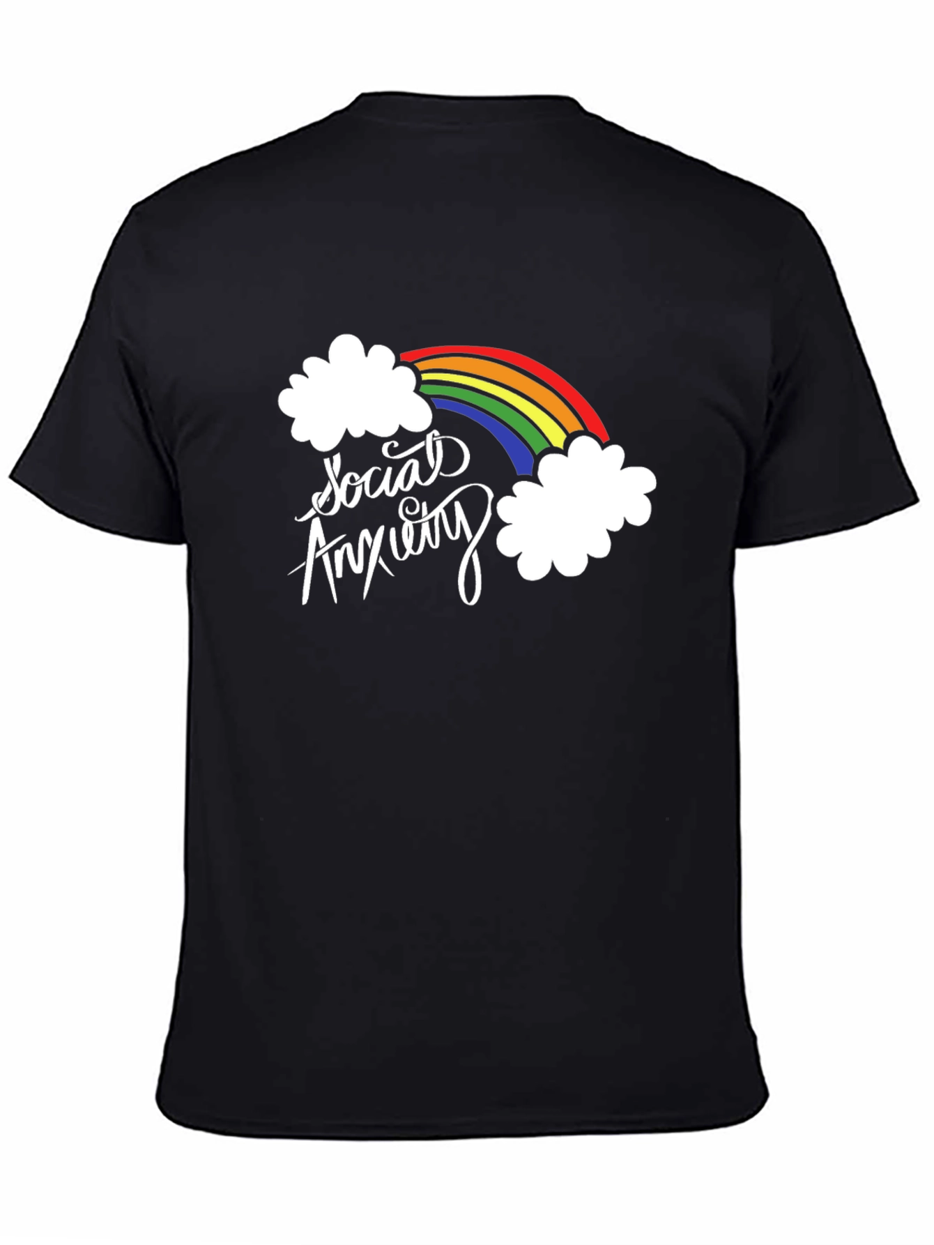 Social Anxiety Rainbow Graphic Black T-Shirt