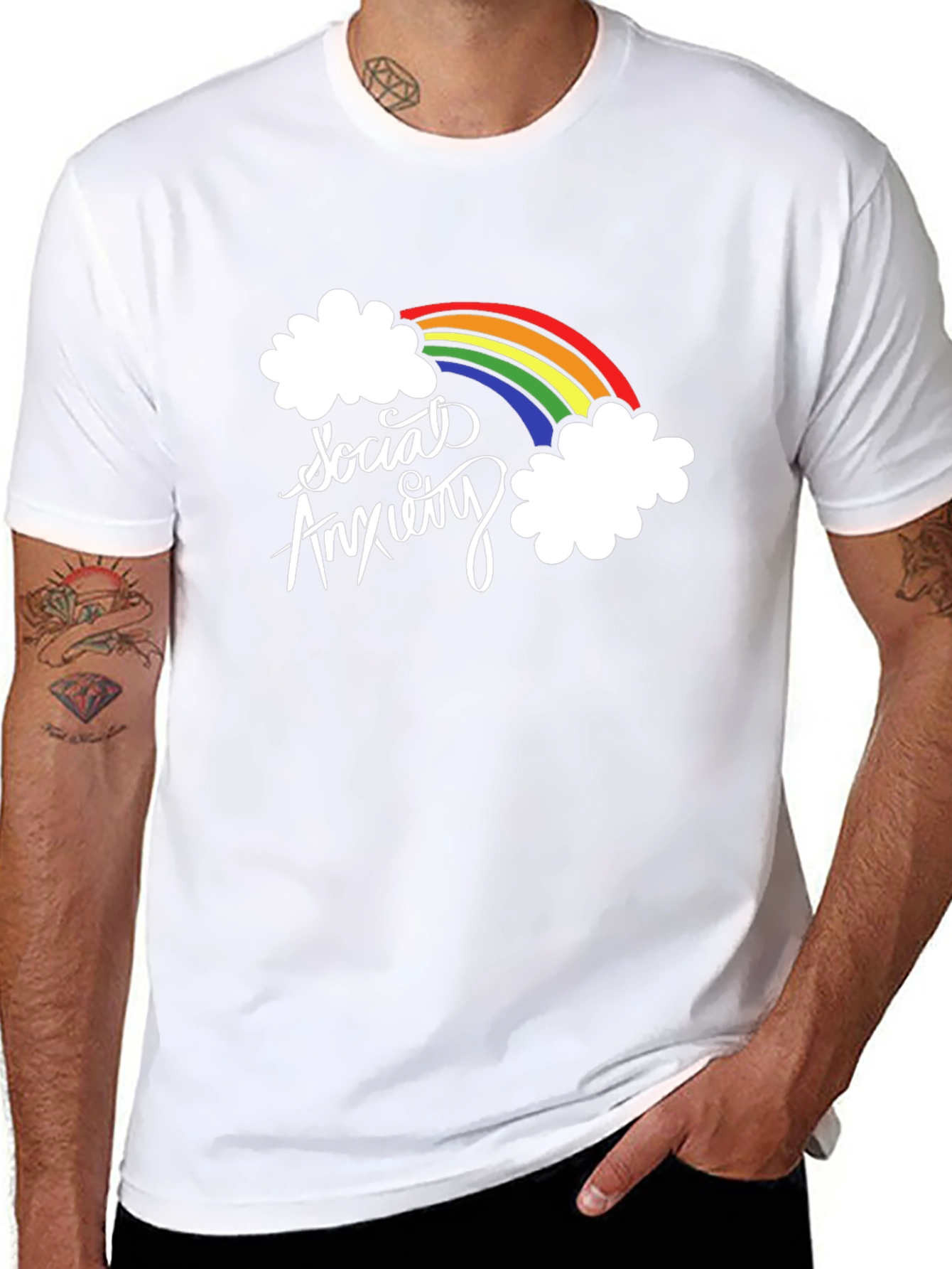 Social Anxiety Rainbow Graphic Black T-Shirt