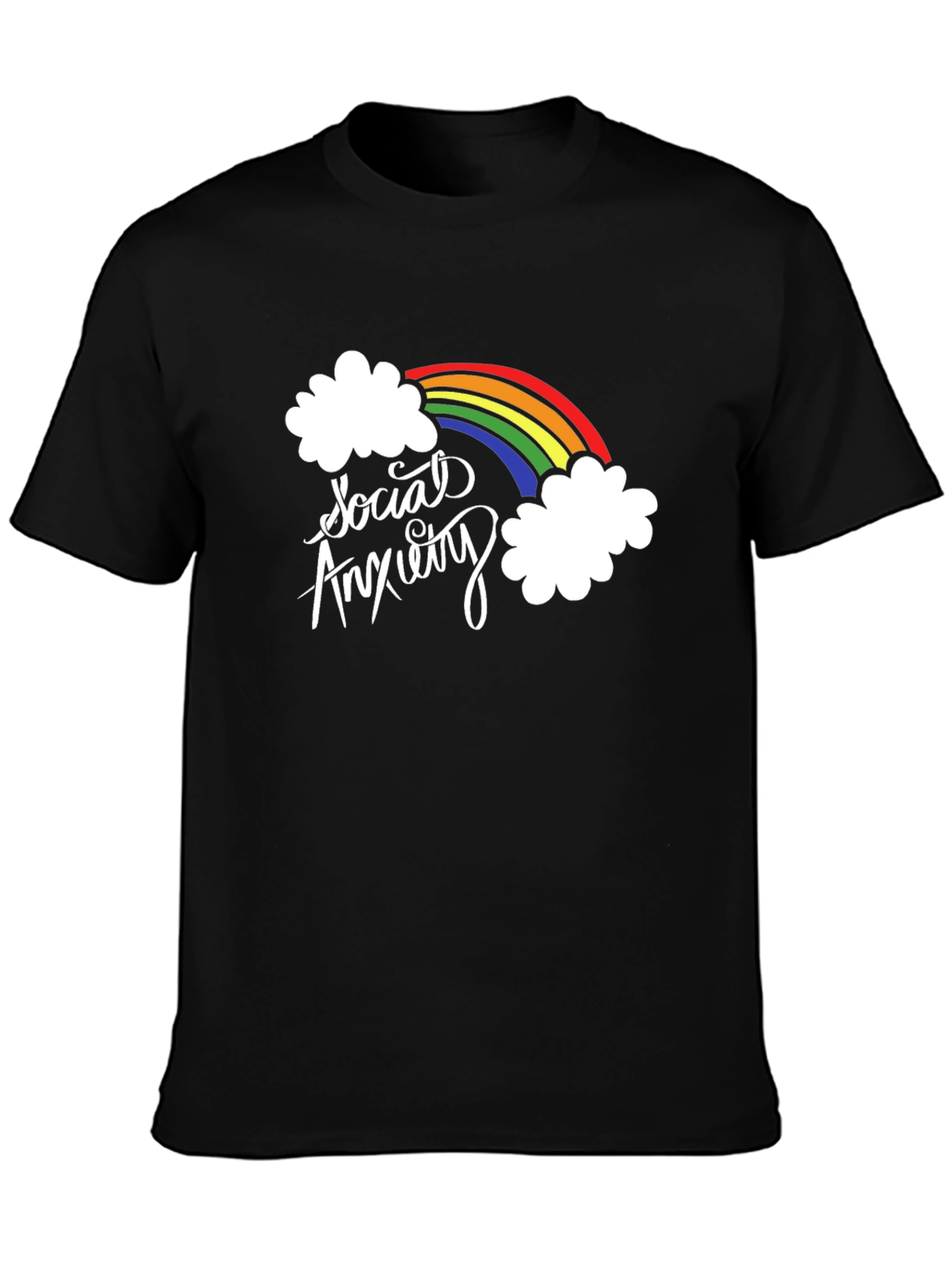 Social Anxiety Rainbow Graphic Black T-Shirt