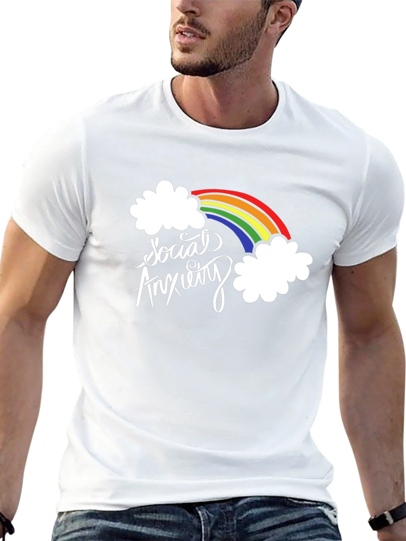Social Anxiety Rainbow Graphic Black T-Shirt