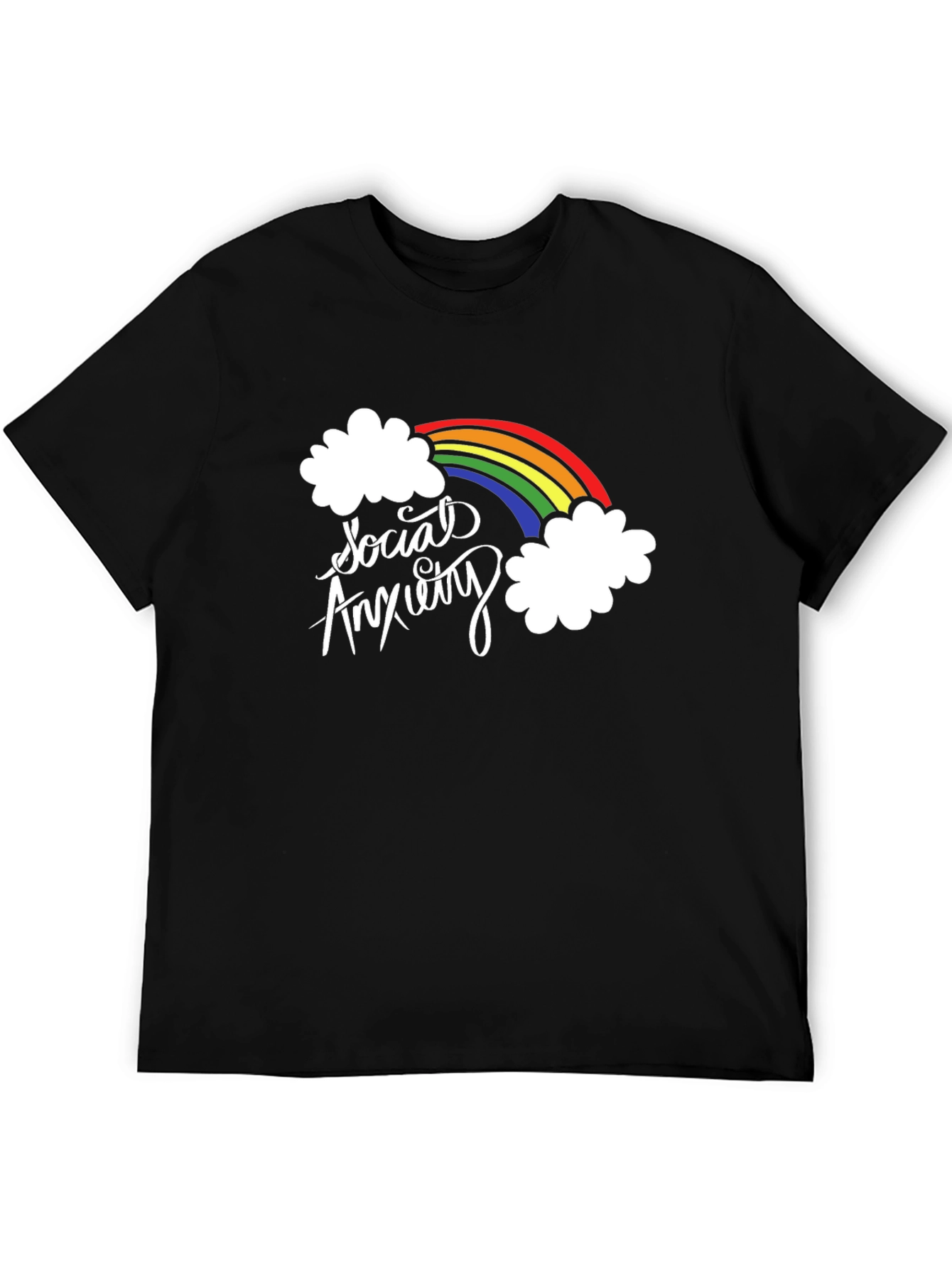 Social Anxiety Rainbow Graphic Black T-Shirt