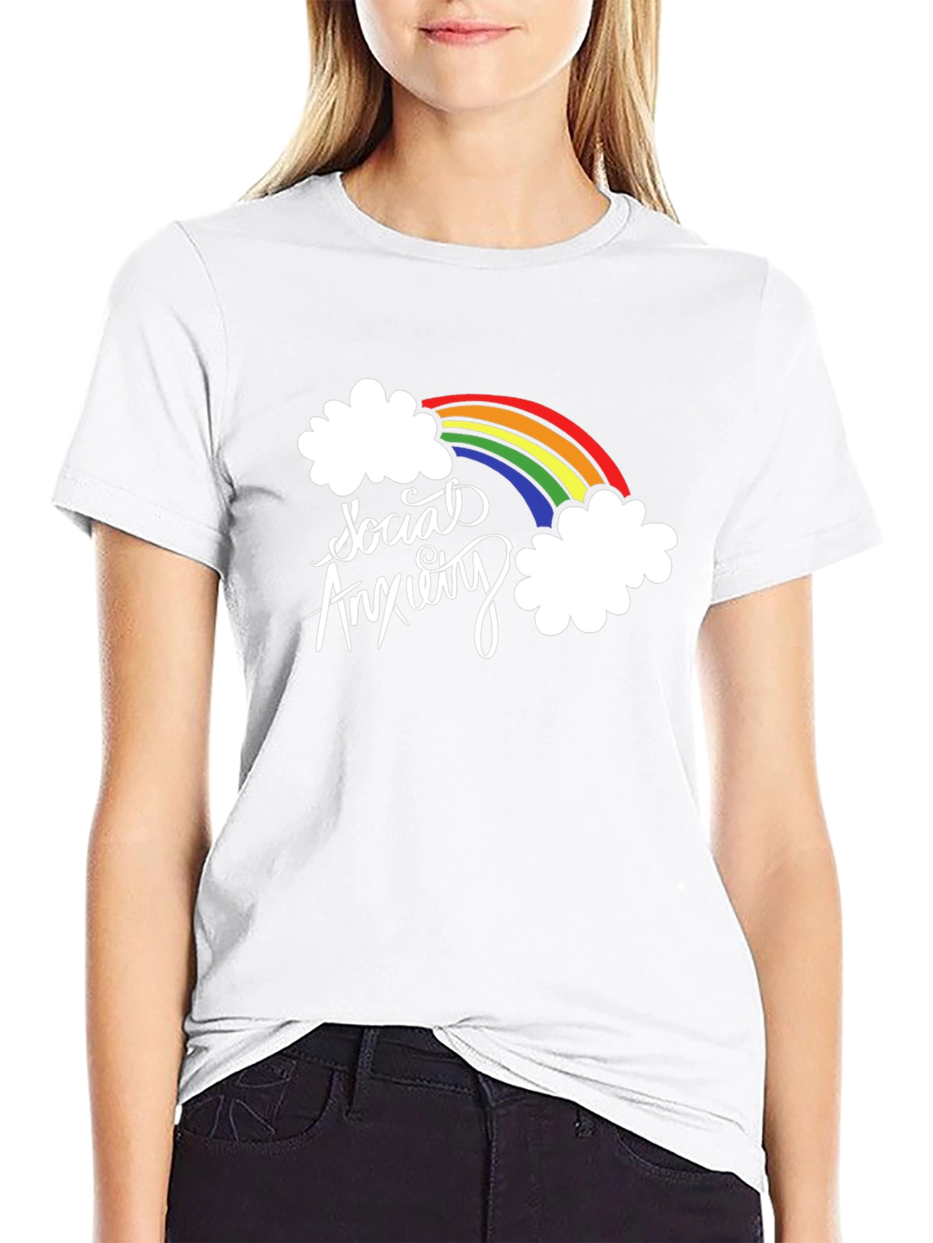 Social Anxiety Rainbow Graphic Black T-Shirt
