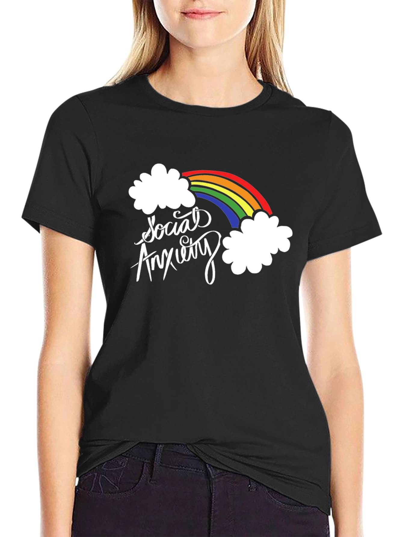 Social Anxiety Rainbow Graphic Black T-Shirt