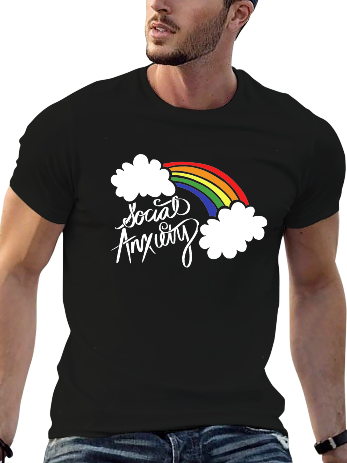 Social Anxiety Rainbow Graphic Black T-Shirt