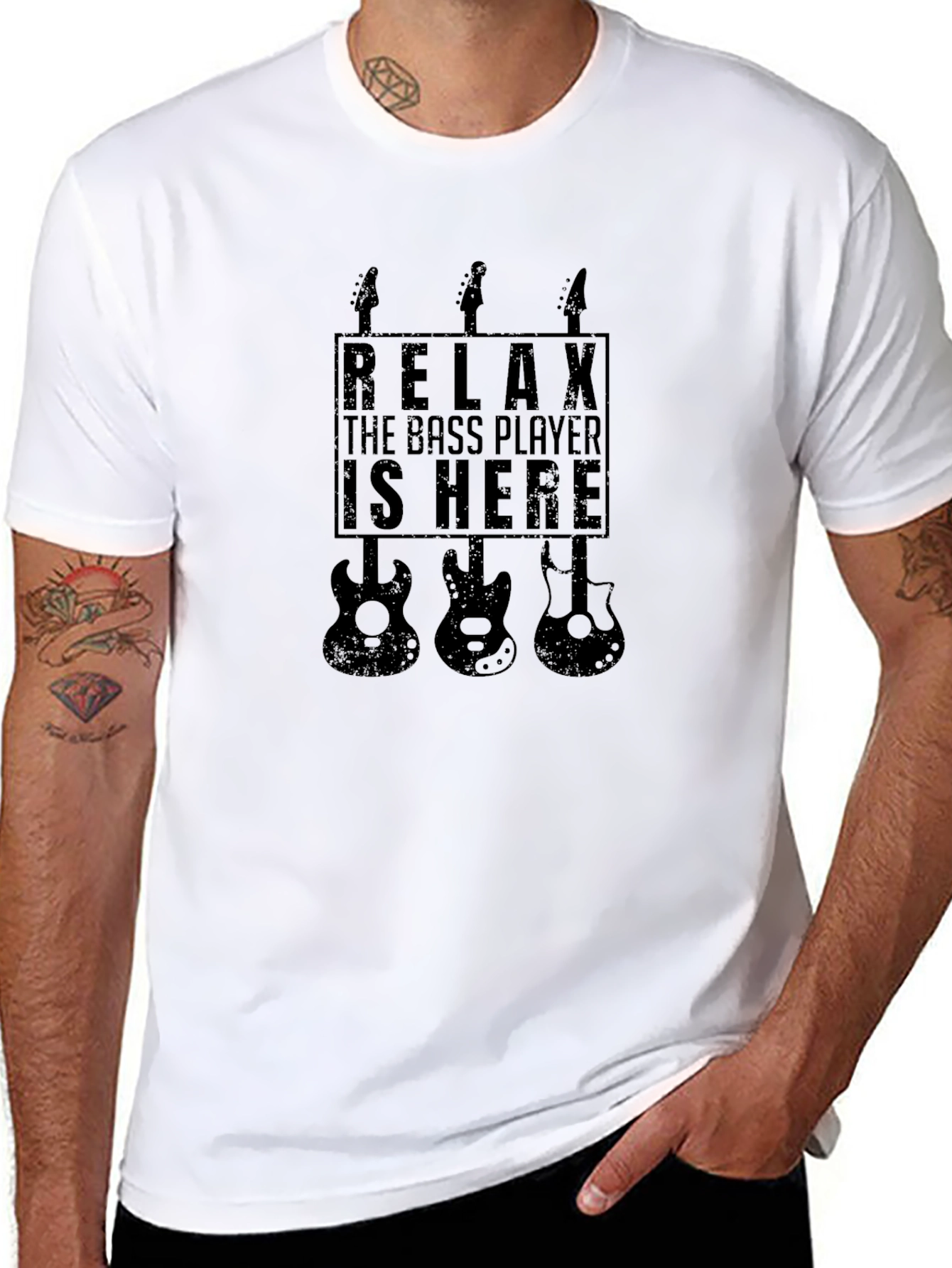 Relax Bass Player is Here Black Graphic Tee
