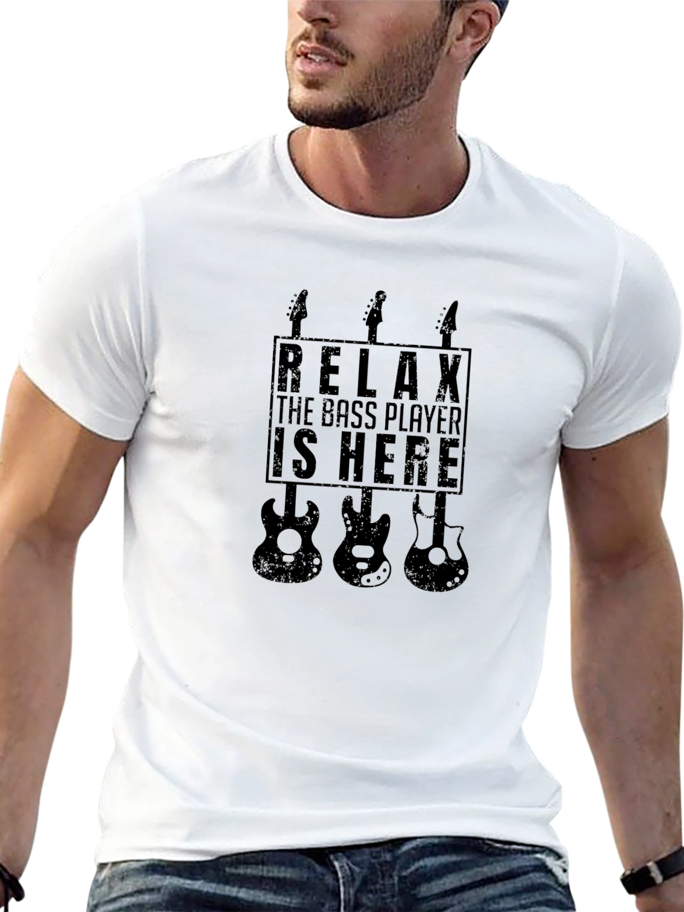 Relax Bass Player is Here Black Graphic Tee