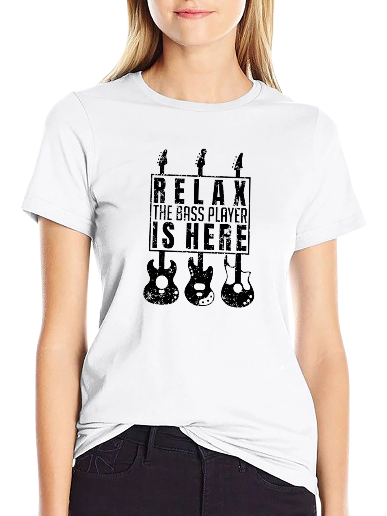 Relax Bass Player is Here Black Graphic Tee