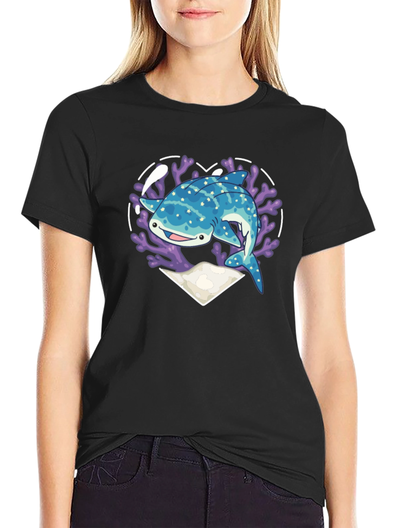 Whale Shark Heart Graphic Tee - Black