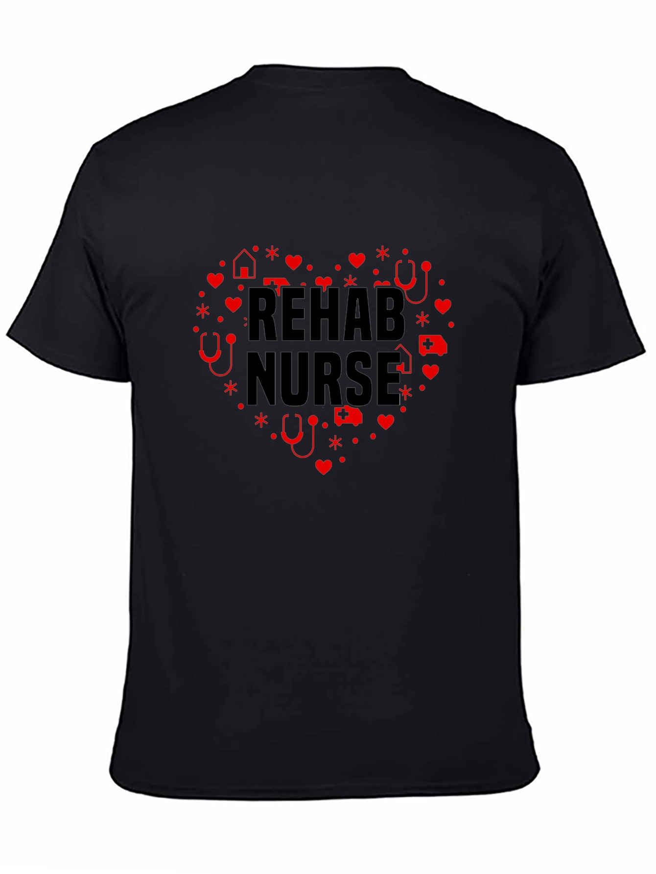 Rehab Nurse Heart Graphic Black T-Shirt