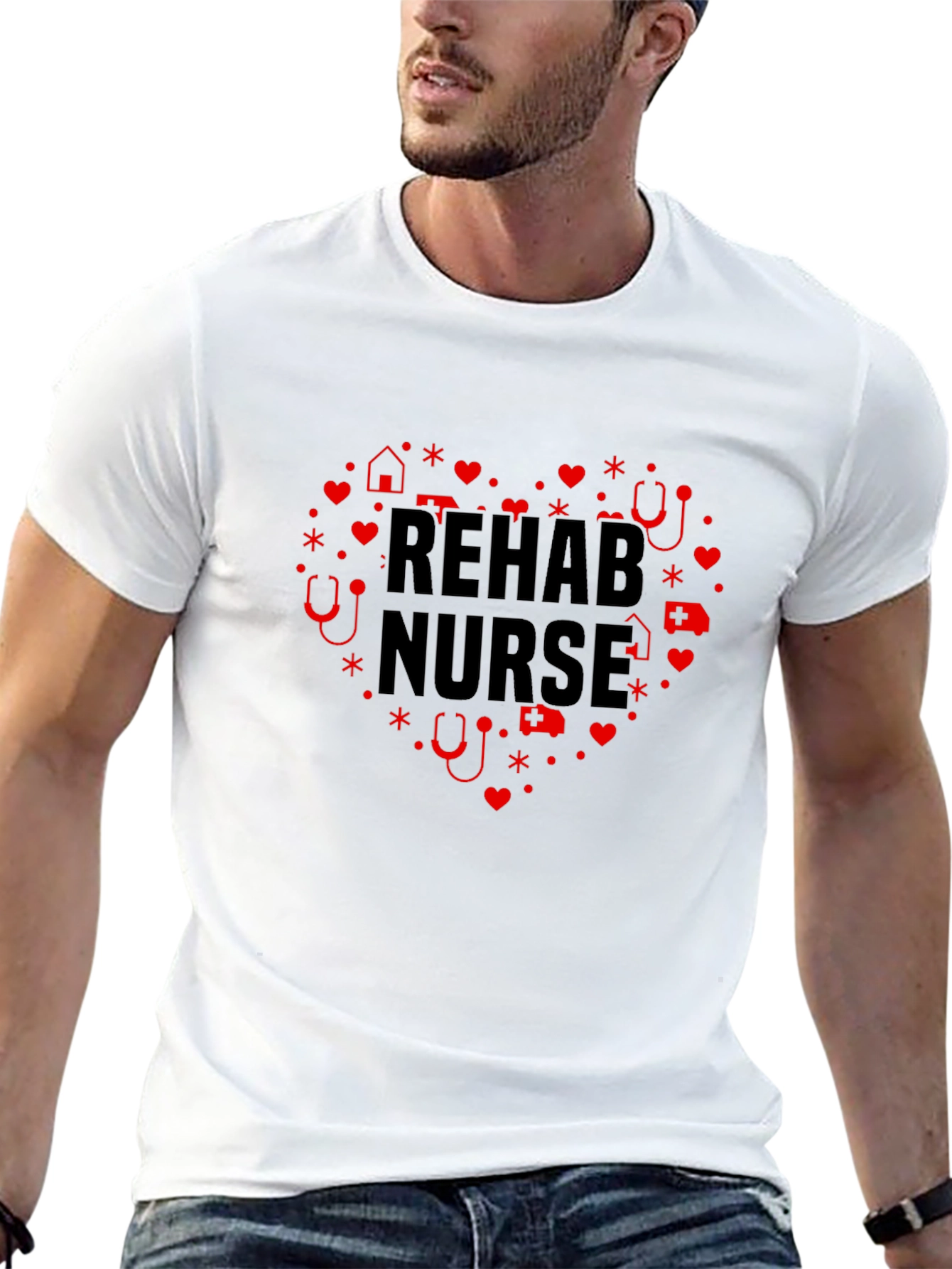Rehab Nurse Heart Graphic Black T-Shirt