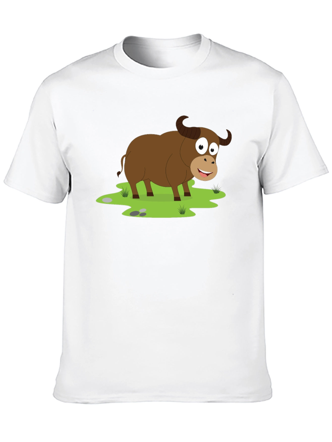 Cartoon Buffalo Graphic Tee - Black Cotton T-Shirt
