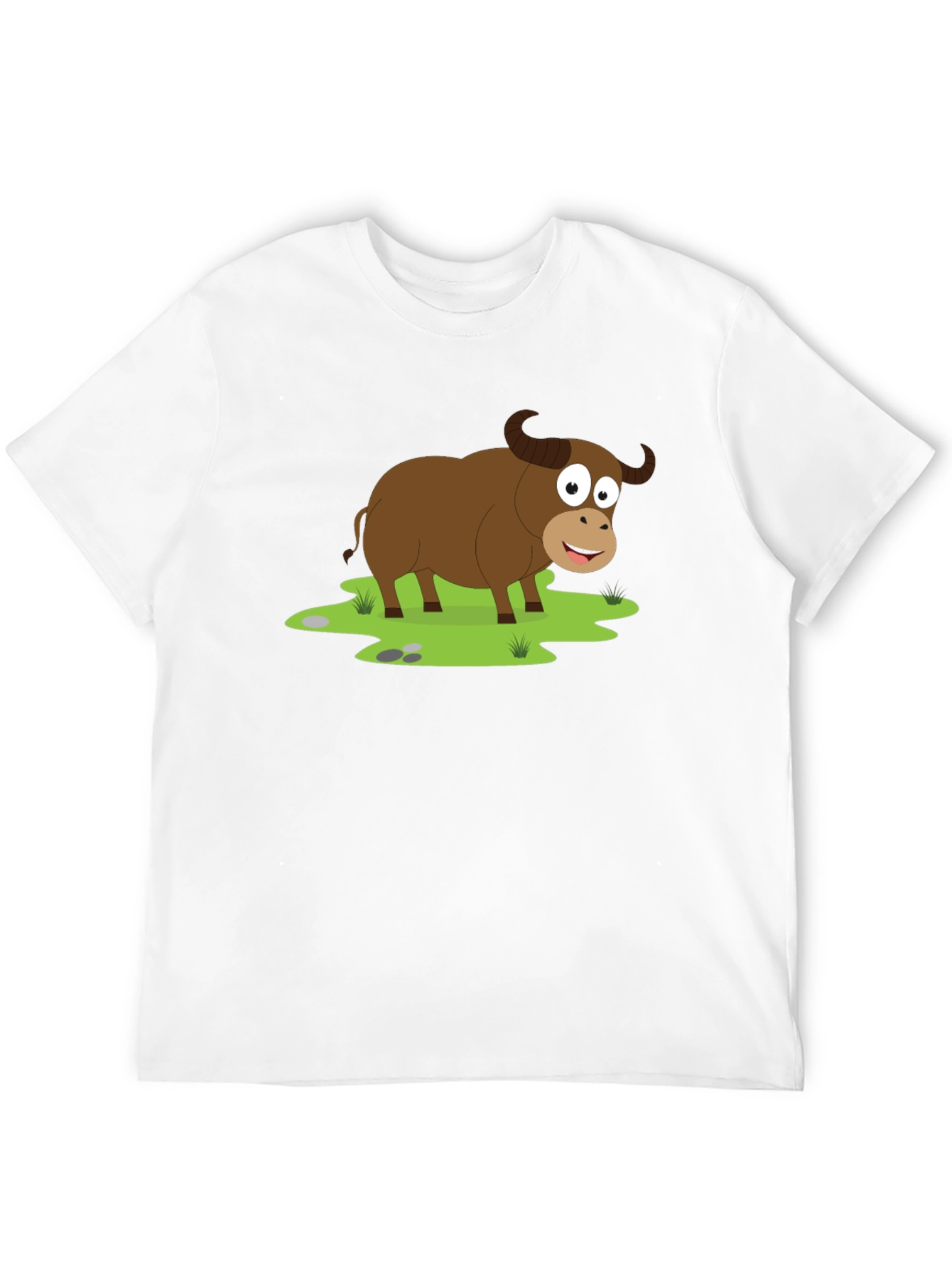 Cartoon Buffalo Graphic Tee - Black Cotton T-Shirt