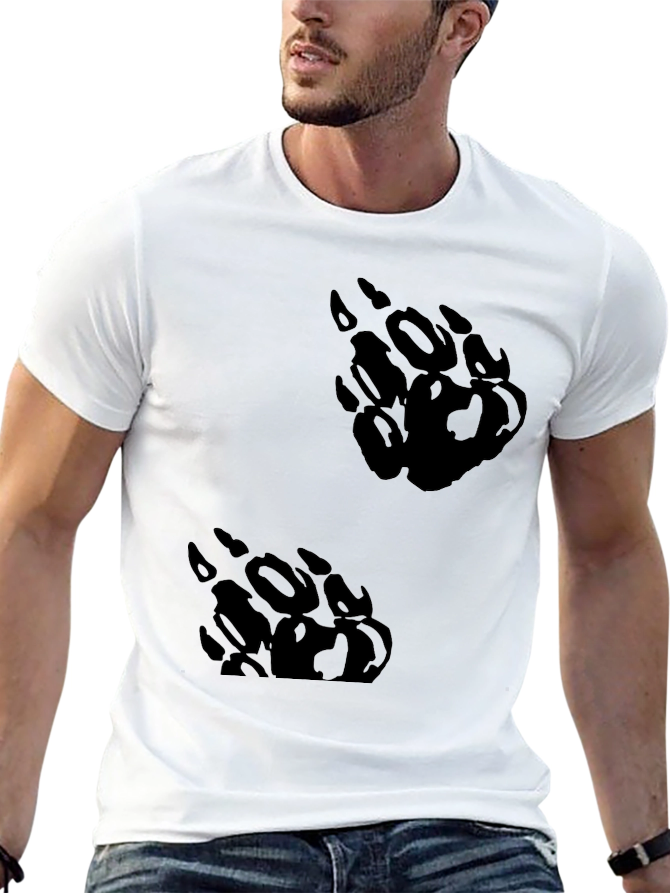 Black T-Shirt with Bear Paw Print Design