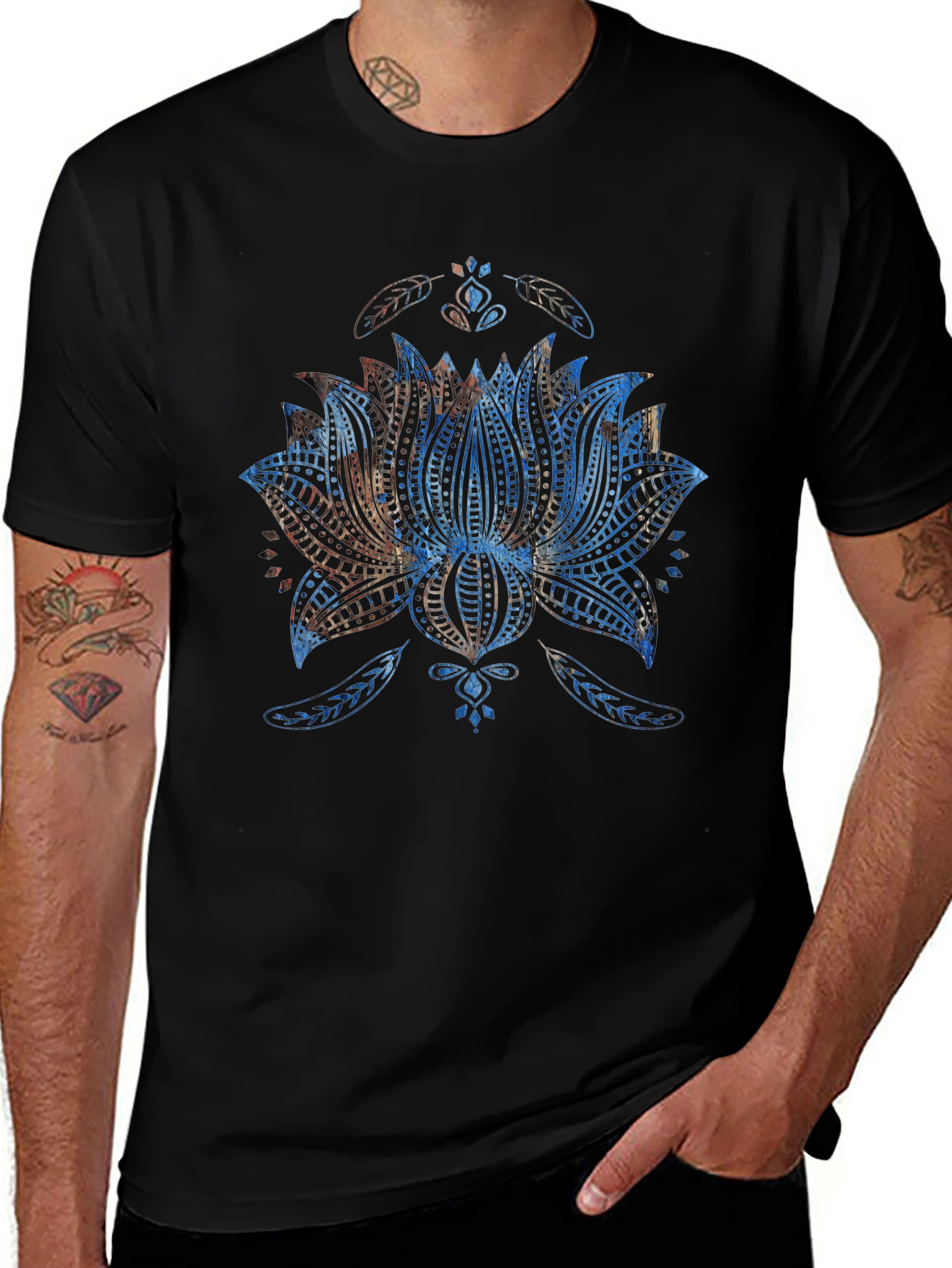 Lotus Flower Graphic T-Shirt - Mens Black Tee