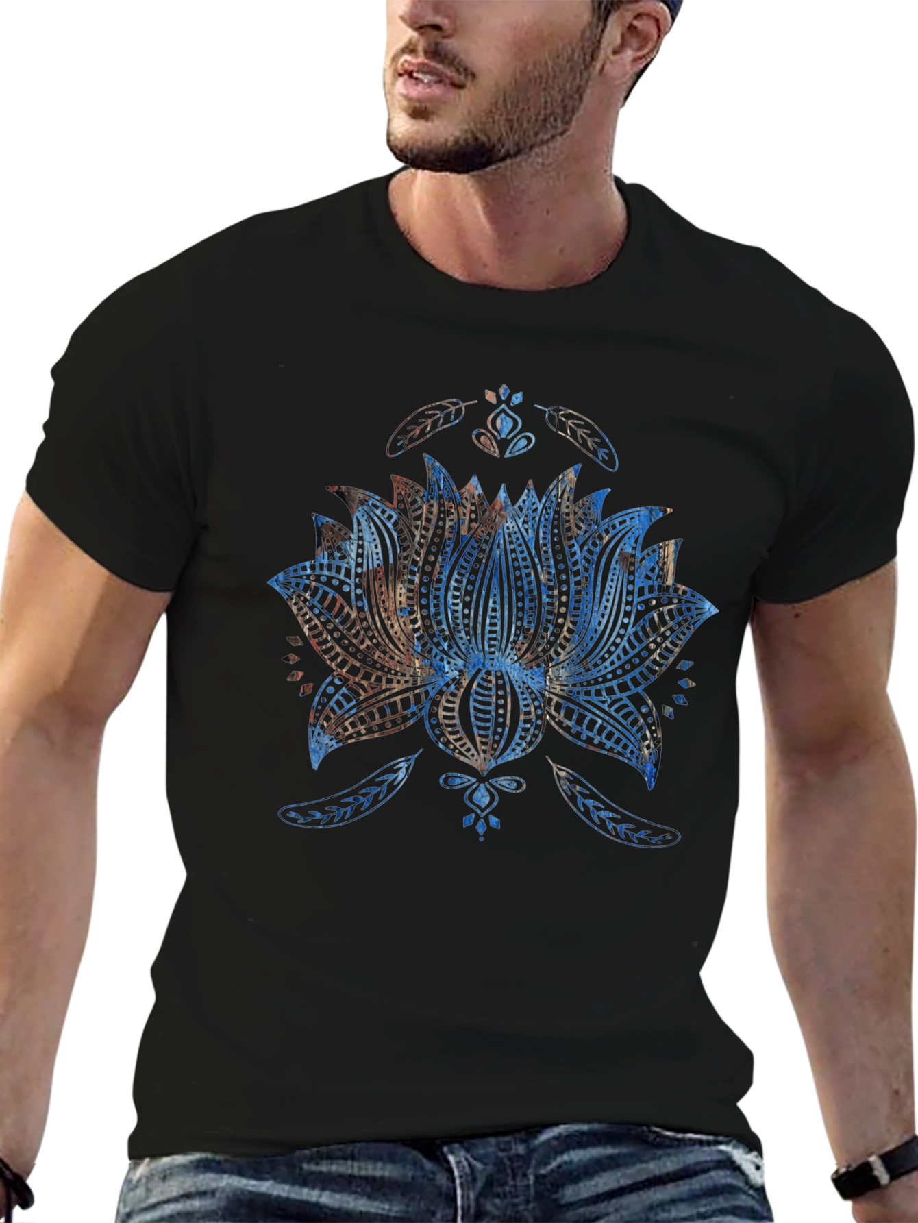 Lotus Flower Graphic T-Shirt - Mens Black Tee