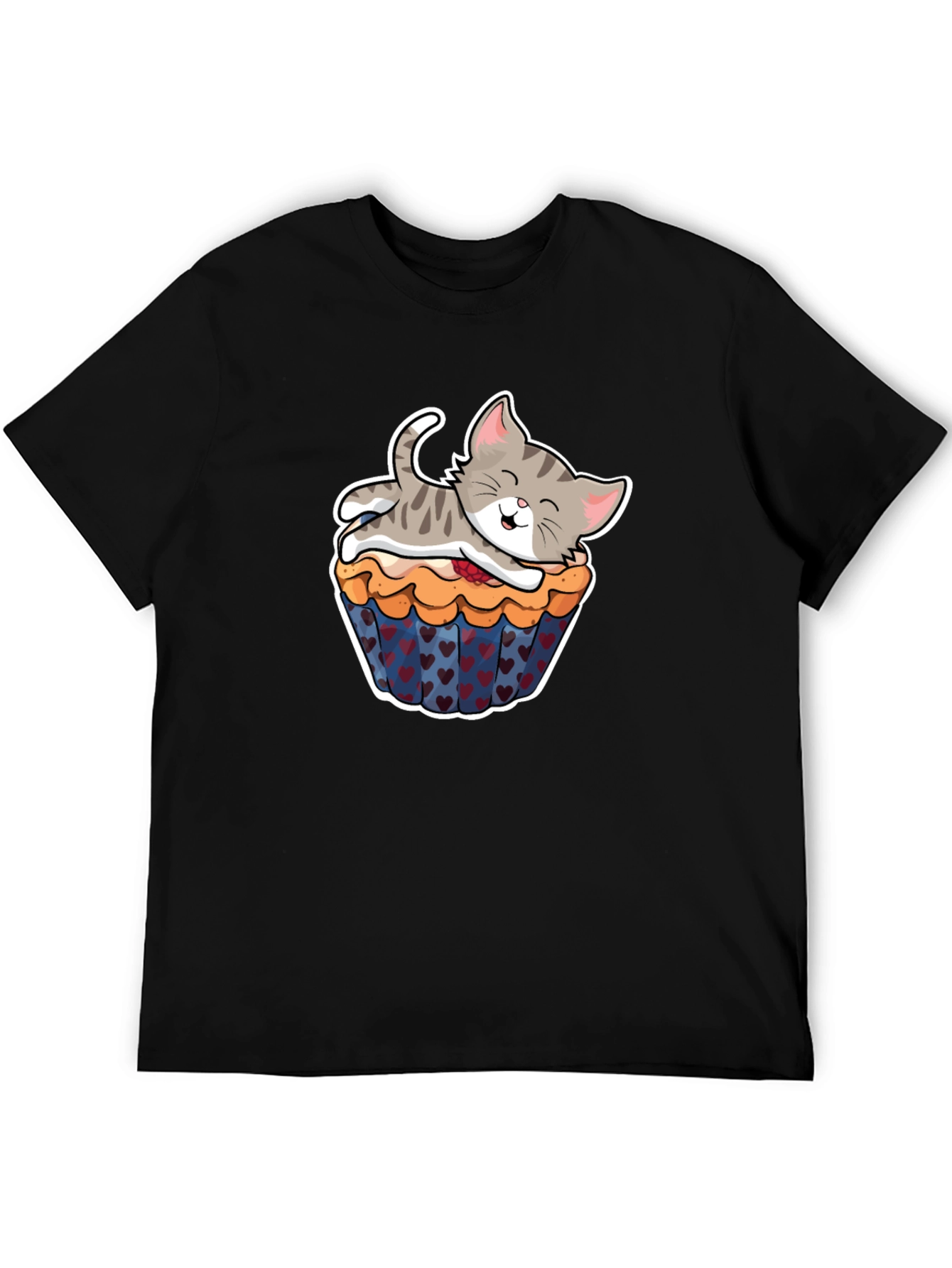 Cute Kitten Cupcake Black T-Shirt